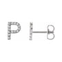 Sapphire Row Natural Diamond Pavé Initial Stud Earrings - P, 14K White Gold