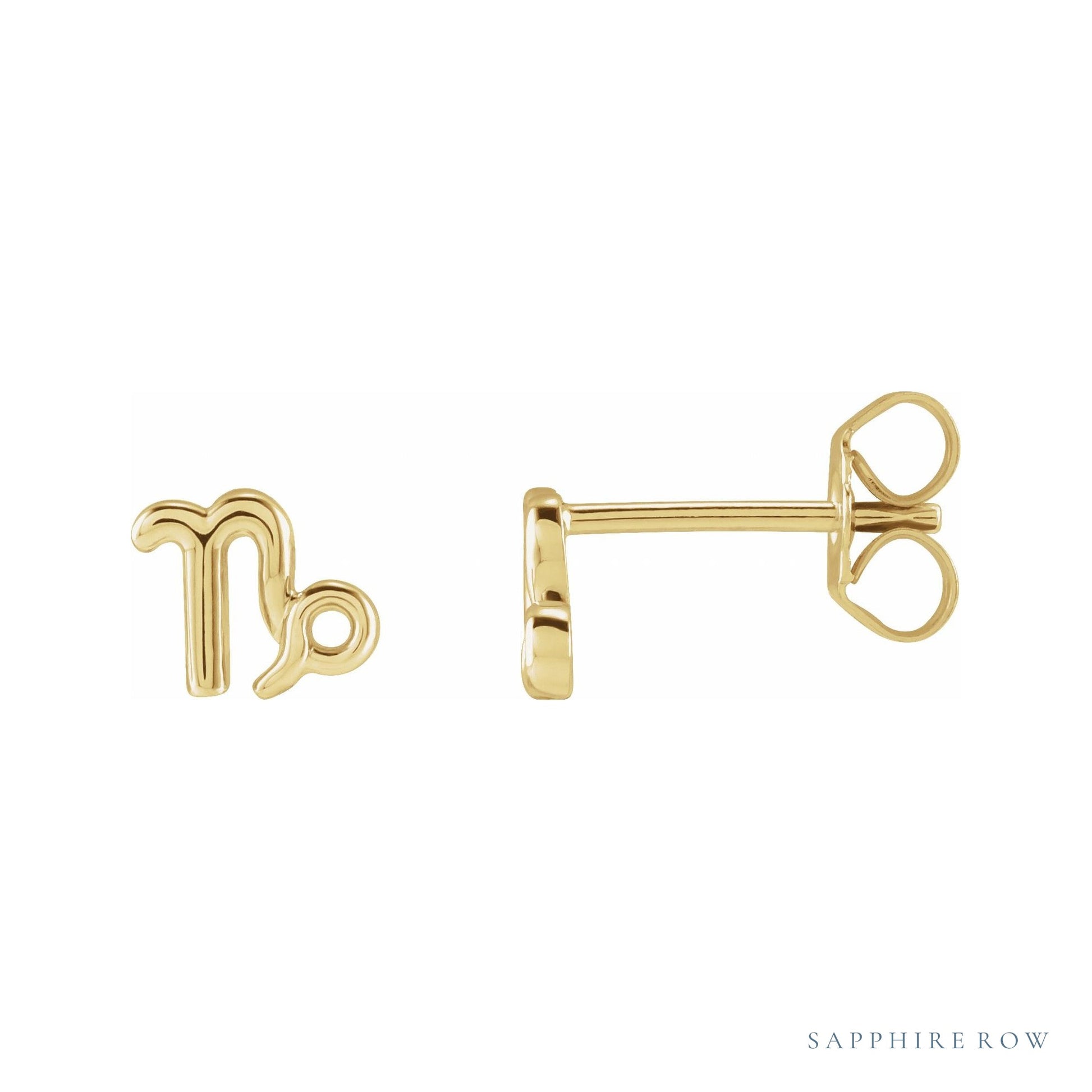 Sapphire Row Gold Zodiac Stud Earrings - Capricorn, 14K Yellow Gold