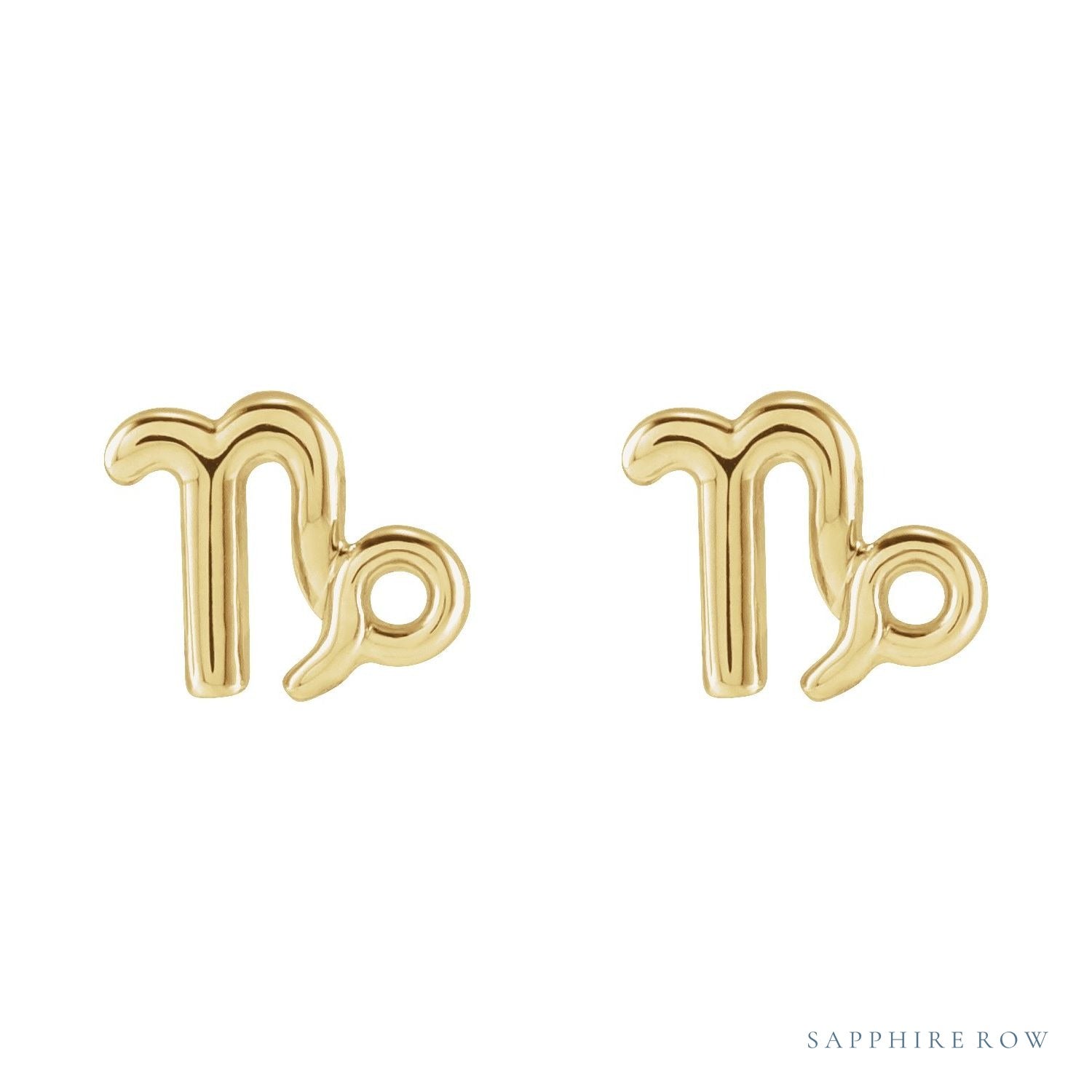 Sapphire Row Gold Zodiac Stud Earrings - Capricorn, 14K Yellow Gold (view 3)