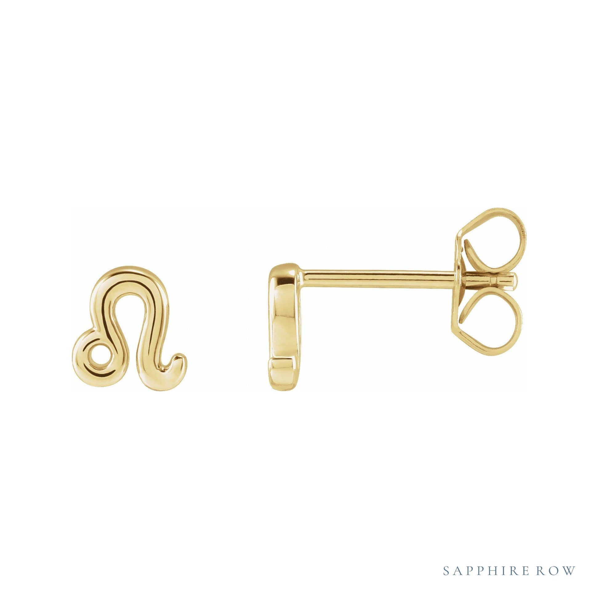 Sapphire Row Gold Zodiac Stud Earrings - Leo, 14K Yellow Gold