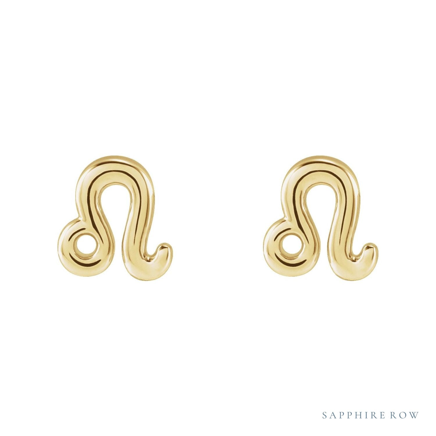 Sapphire Row Gold Zodiac Stud Earrings - Leo, 14K Yellow Gold (view 3)