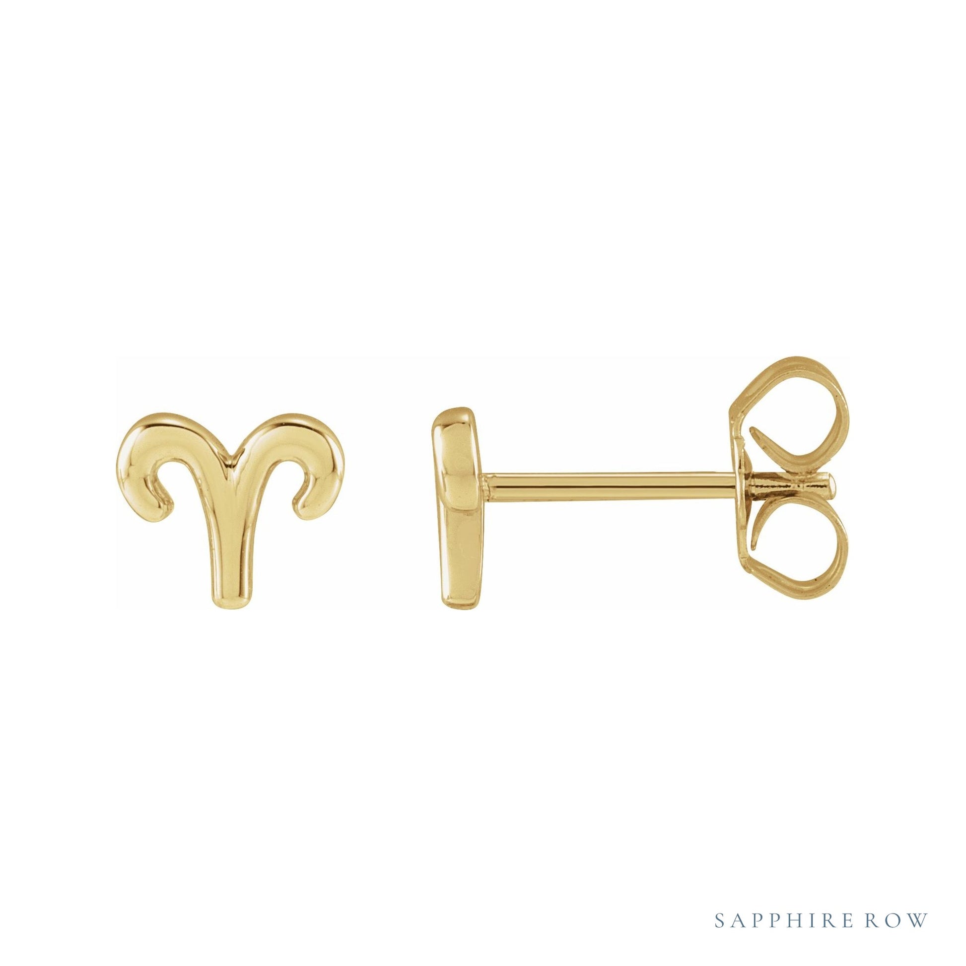 Sapphire Row Gold Zodiac Stud Earrings - Aries, 14K Yellow Gold