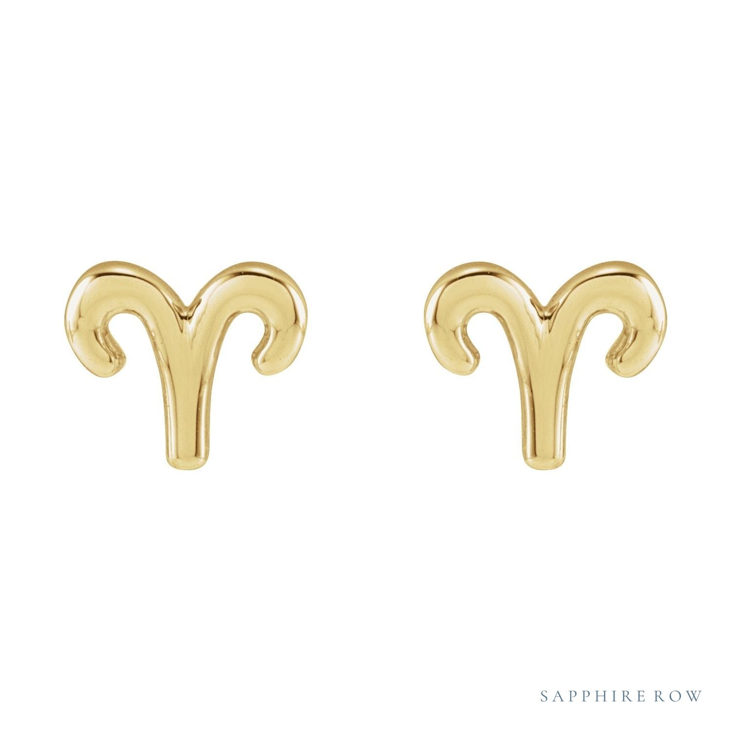 Sapphire Row Gold Zodiac Stud Earrings - Aries, 14K Yellow Gold (view 2)