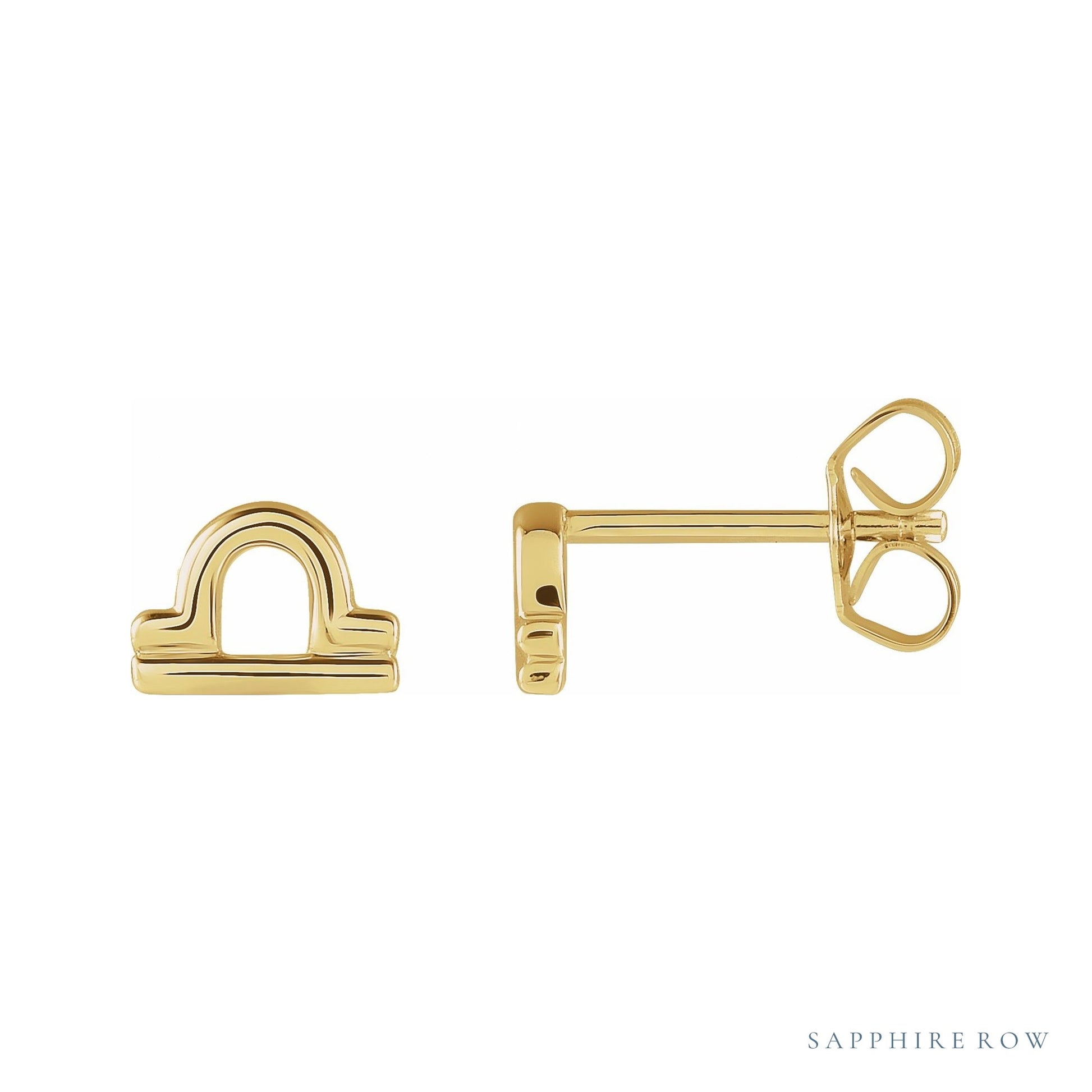 Sapphire Row Gold Zodiac Stud Earrings - Libra, 14K Yellow Gold