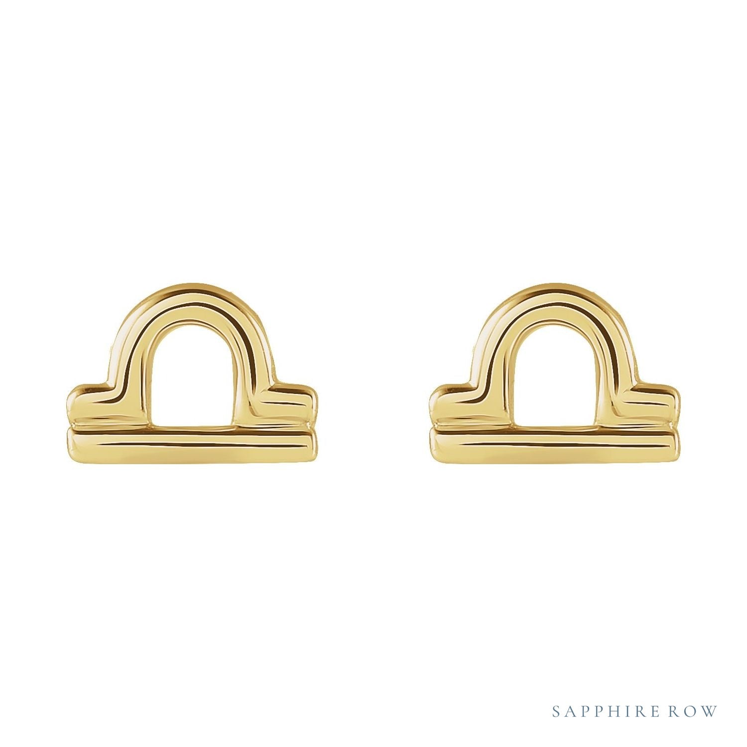Sapphire Row Gold Zodiac Stud Earrings - Libra, 14K Yellow Gold (view 3)