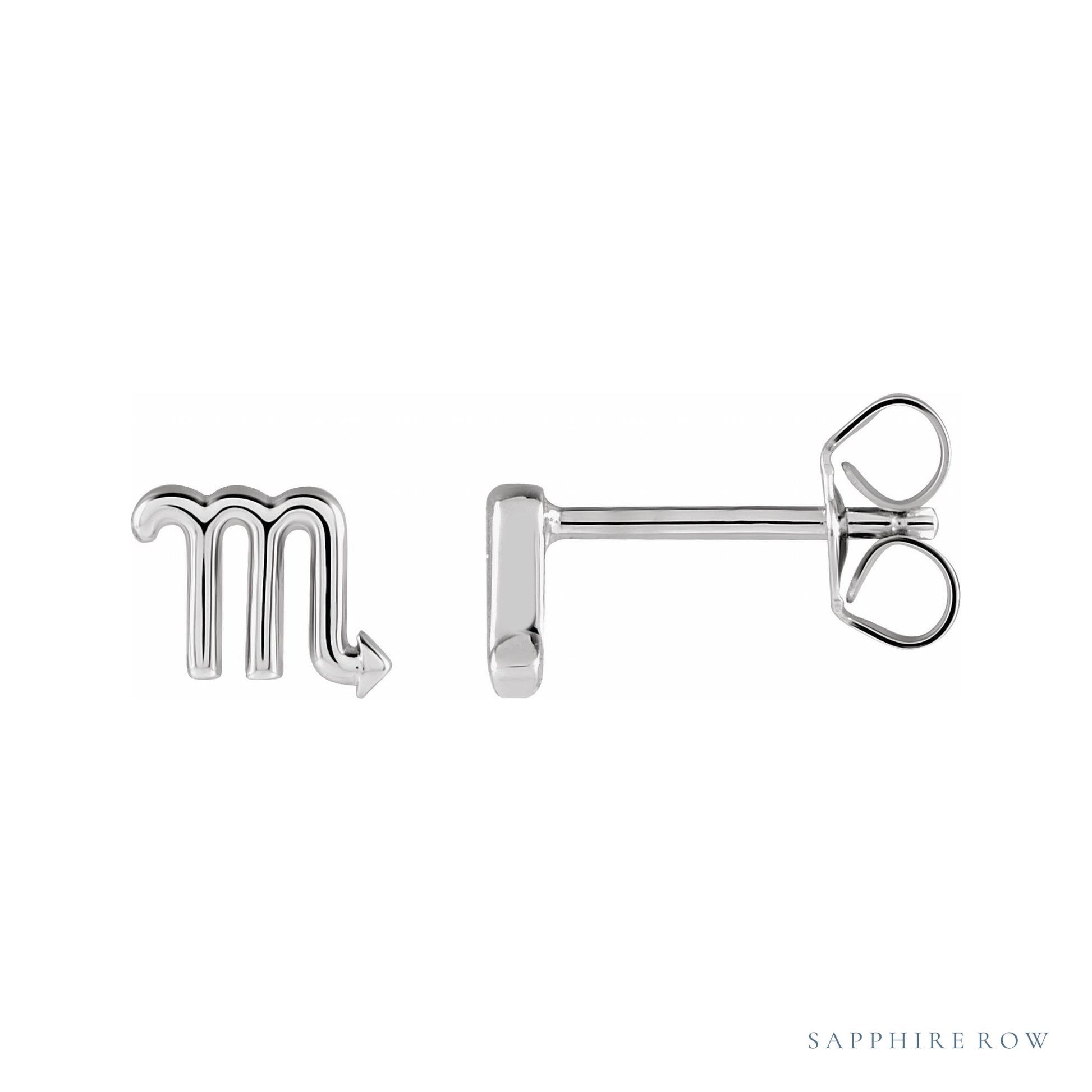 Sapphire Row Gold Zodiac Stud Earrings - Scorpio, 14K White Gold
