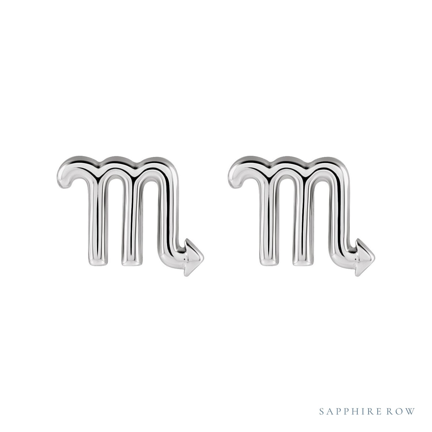 Sapphire Row Gold Zodiac Stud Earrings - Scorpio, 14K White Gold (view 3)
