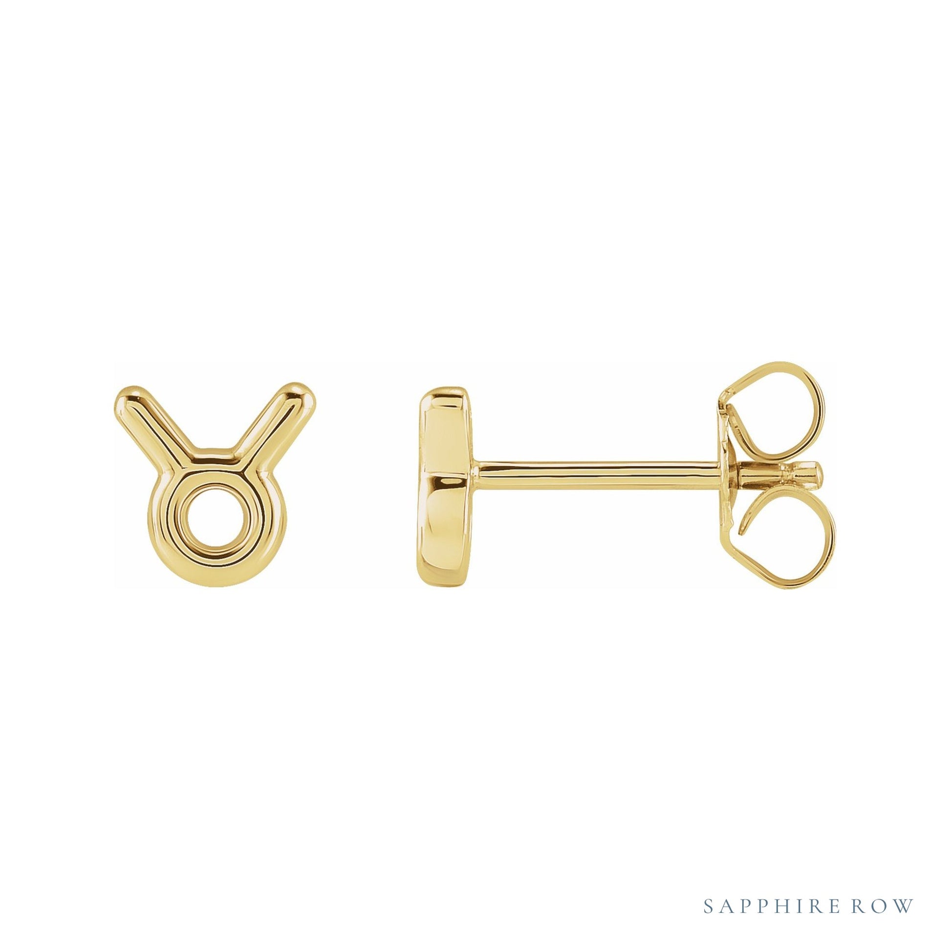 Sapphire Row Gold Zodiac Stud Earrings - Taurus, 14K Yellow Gold