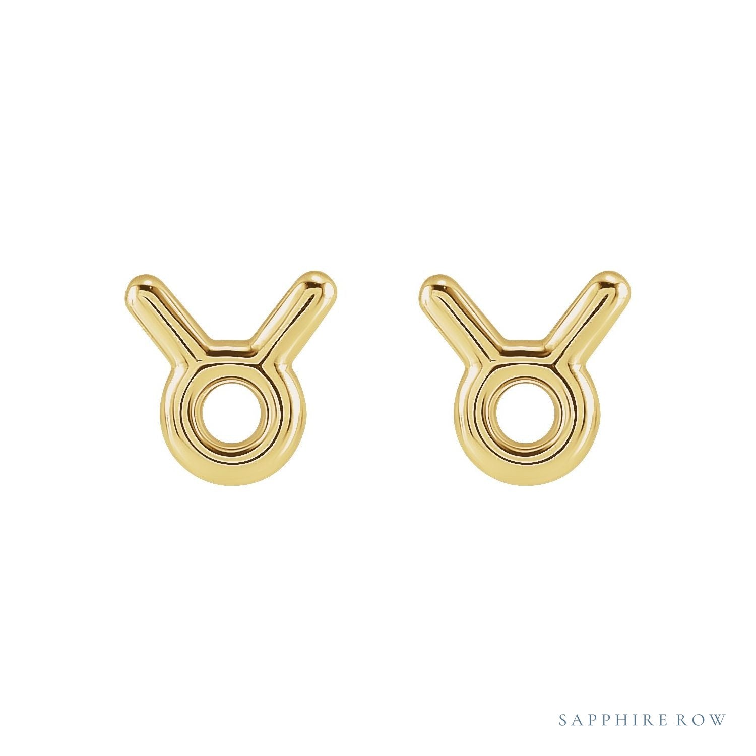 Sapphire Row Gold Zodiac Stud Earrings - Taurus, 14K Yellow Gold (view 3)