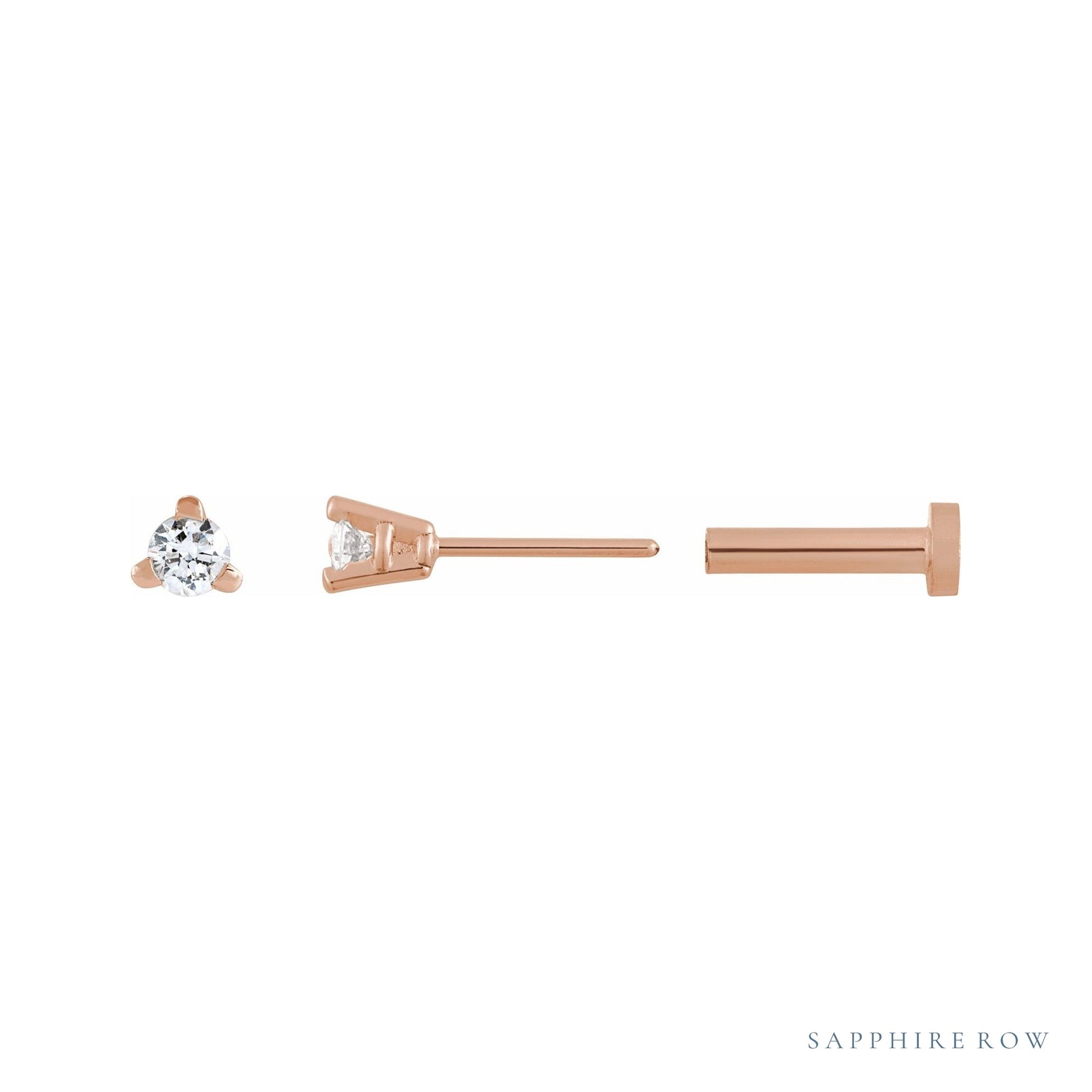 Sapphire Row Natural Diamond Press-Back Martini Stud Earrings - 14K Rose Gold, 2 mm