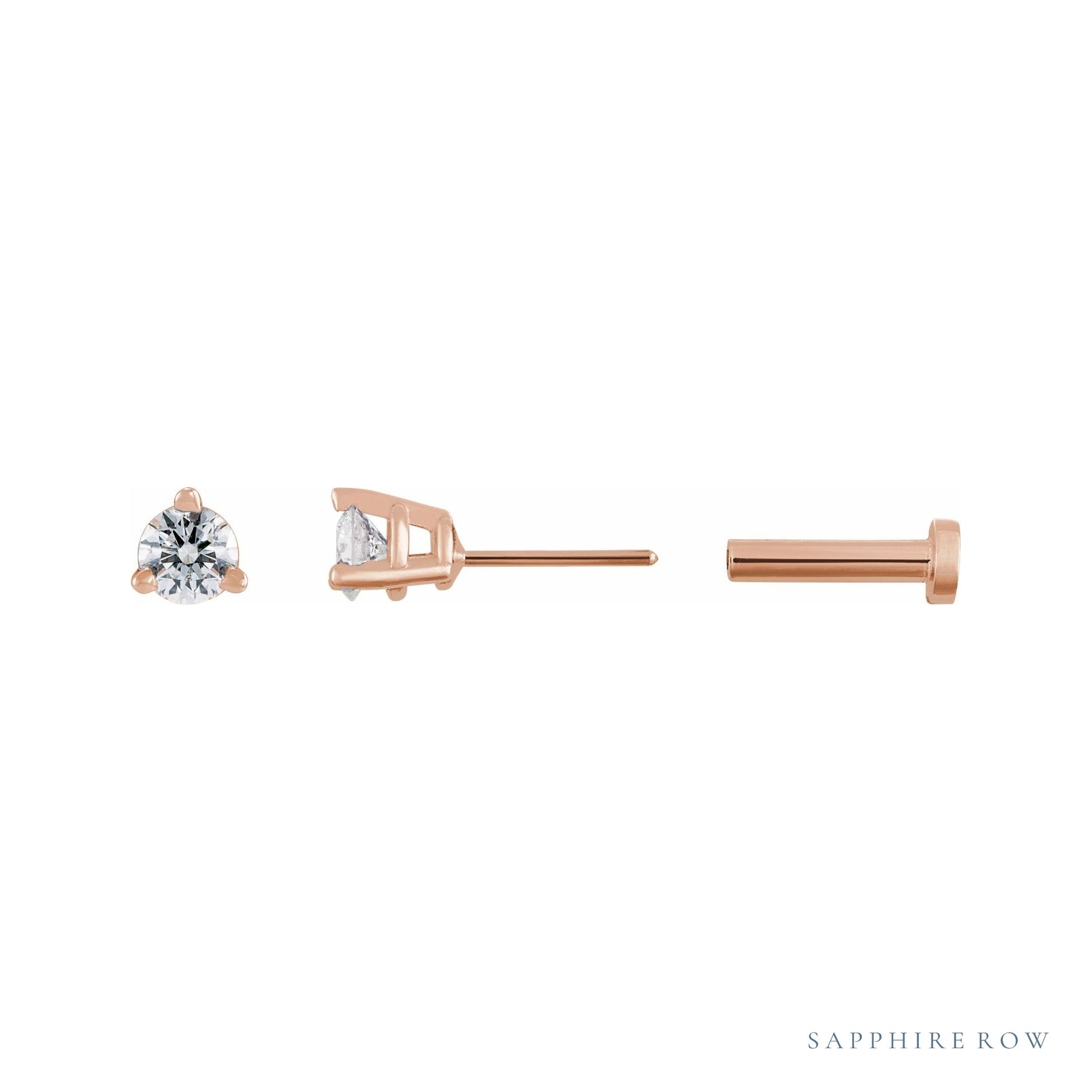 Sapphire Row Natural Diamond Press-Back Martini Stud Earrings - 14K Rose Gold, 3 mm