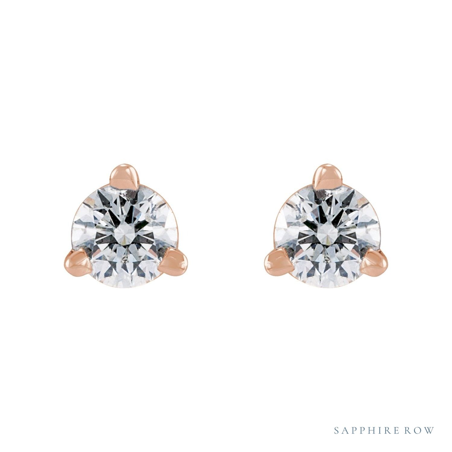 Sapphire Row Natural Diamond Press-Back Martini Stud Earrings - 14K Rose Gold, 3 mm (view 2)