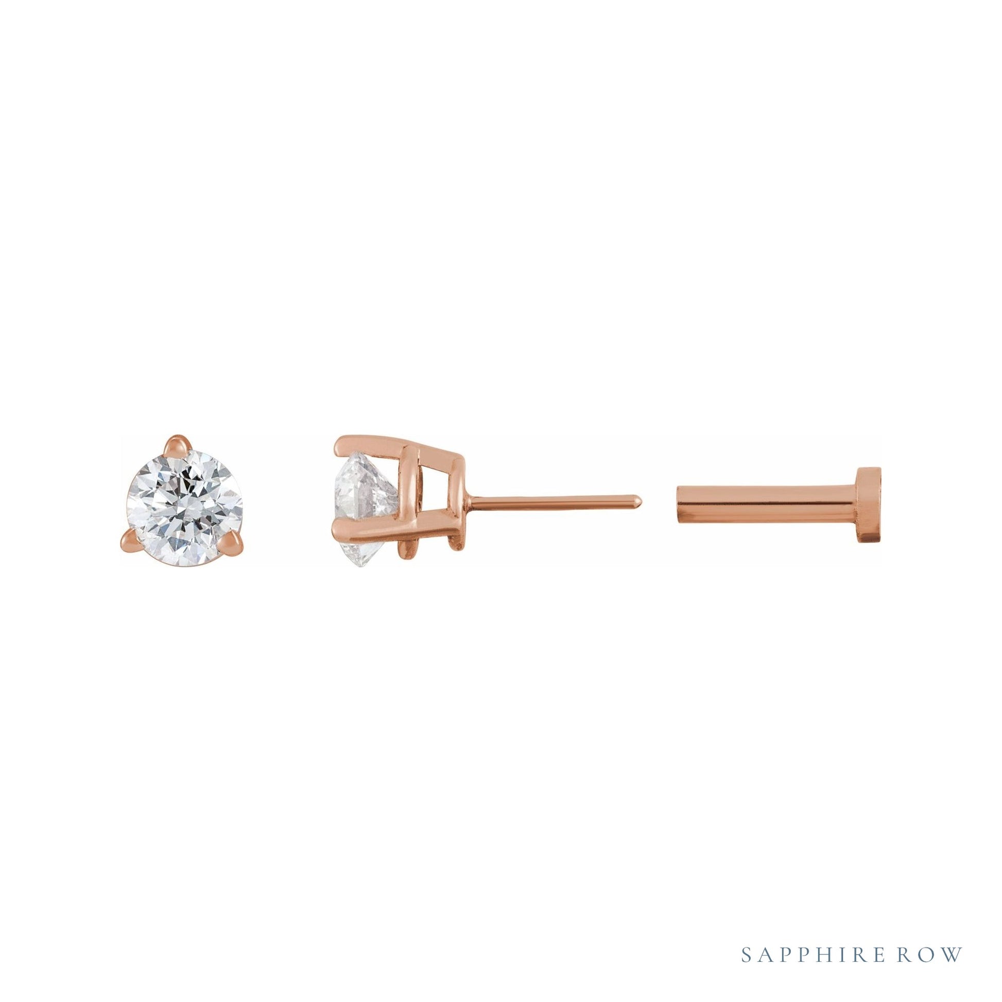 Sapphire Row Natural Diamond Press-Back Martini Stud Earrings - 14K Rose Gold, 4 mm