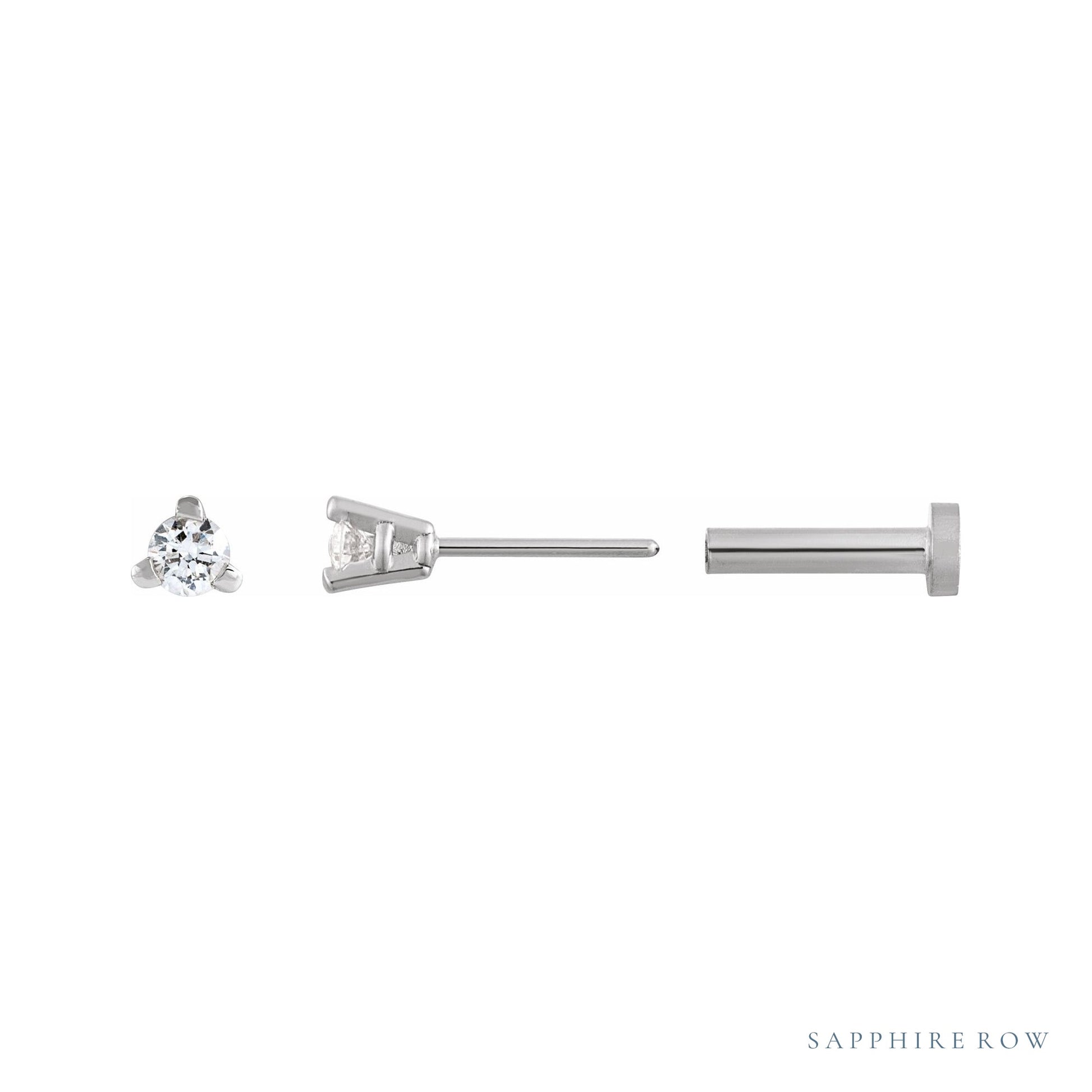 Sapphire Row Natural Diamond Press-Back Martini Stud Earrings - 14K White Gold, 2 mm