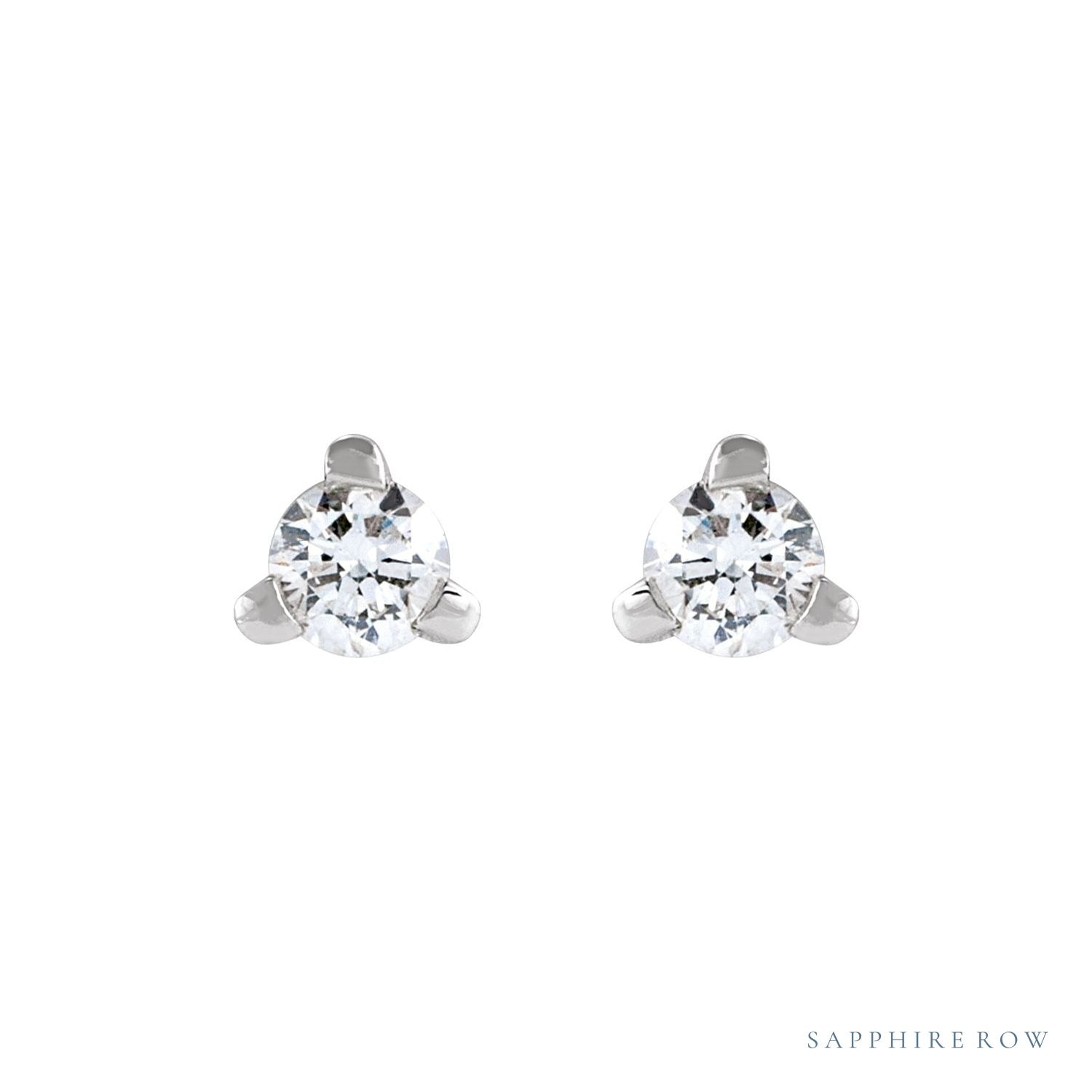 Sapphire Row Natural Diamond Press-Back Martini Stud Earrings - 14K White Gold, 2 mm (view 2)