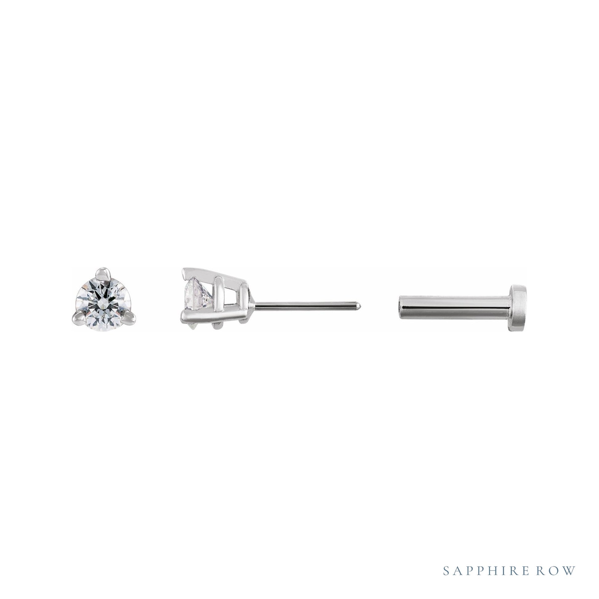 Sapphire Row Natural Diamond Press-Back Martini Stud Earrings - 14K White Gold, 3 mm