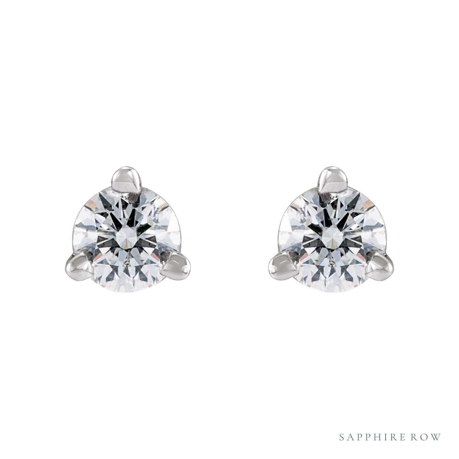 Sapphire Row Natural Diamond Press-Back Martini Stud Earrings - 14K White Gold, 3 mm (view 2)