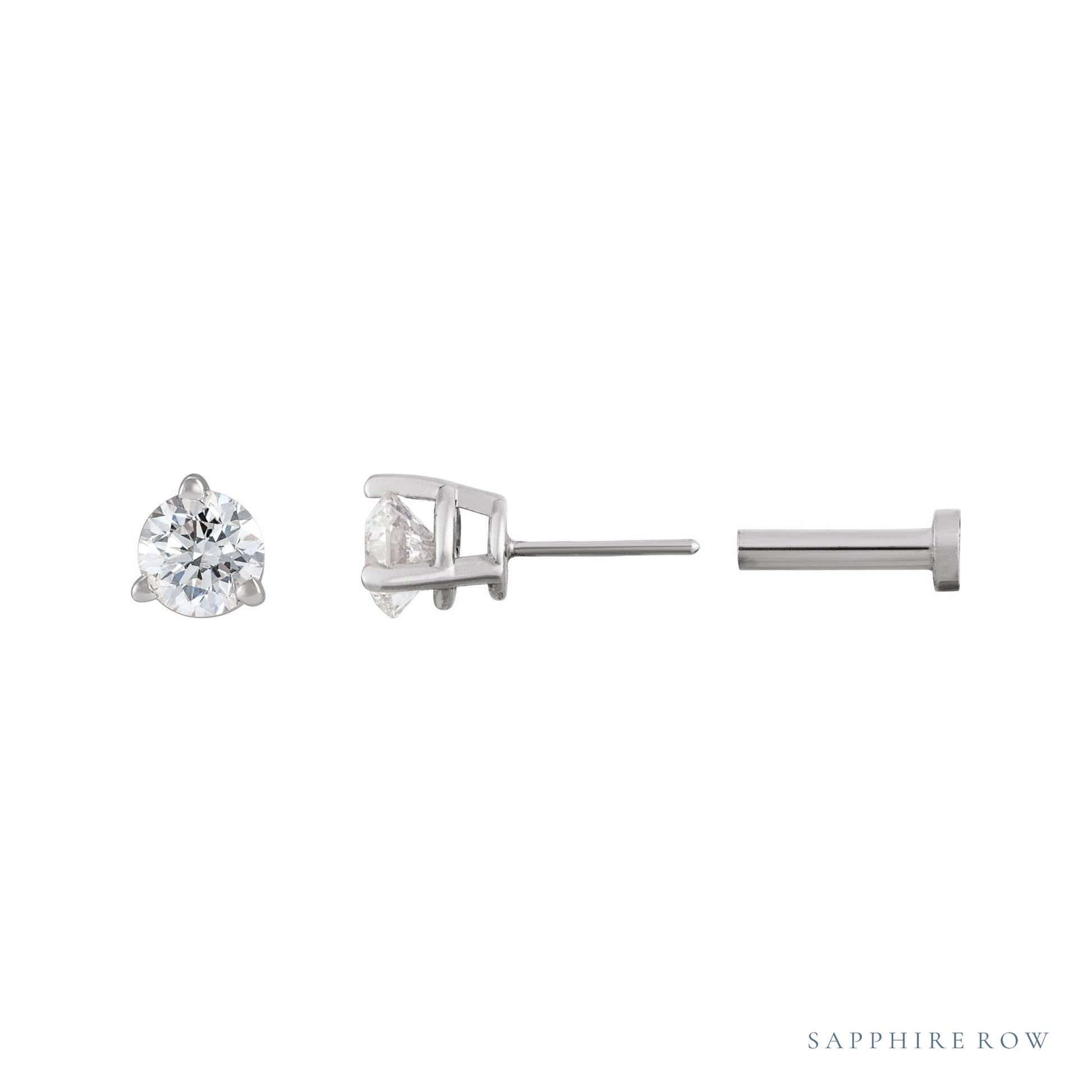 Sapphire Row Natural Diamond Press-Back Martini Stud Earrings - 14K White Gold, 4 mm