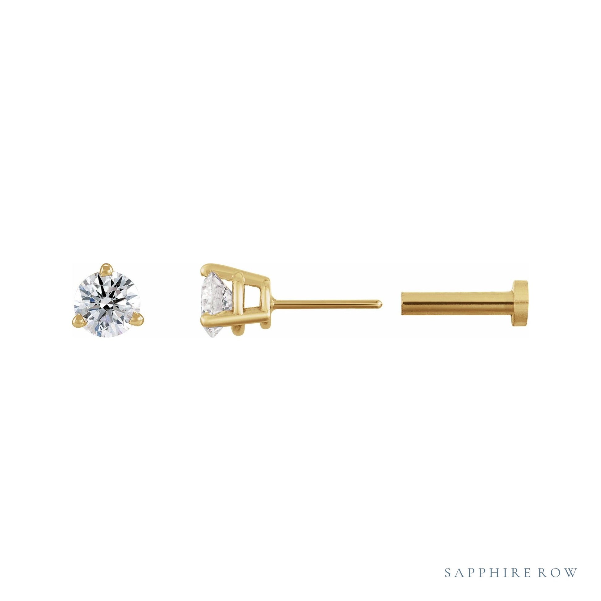 Sapphire Row Natural Diamond Press-Back Martini Stud Earrings - 14K Yellow Gold, 3.5 mm