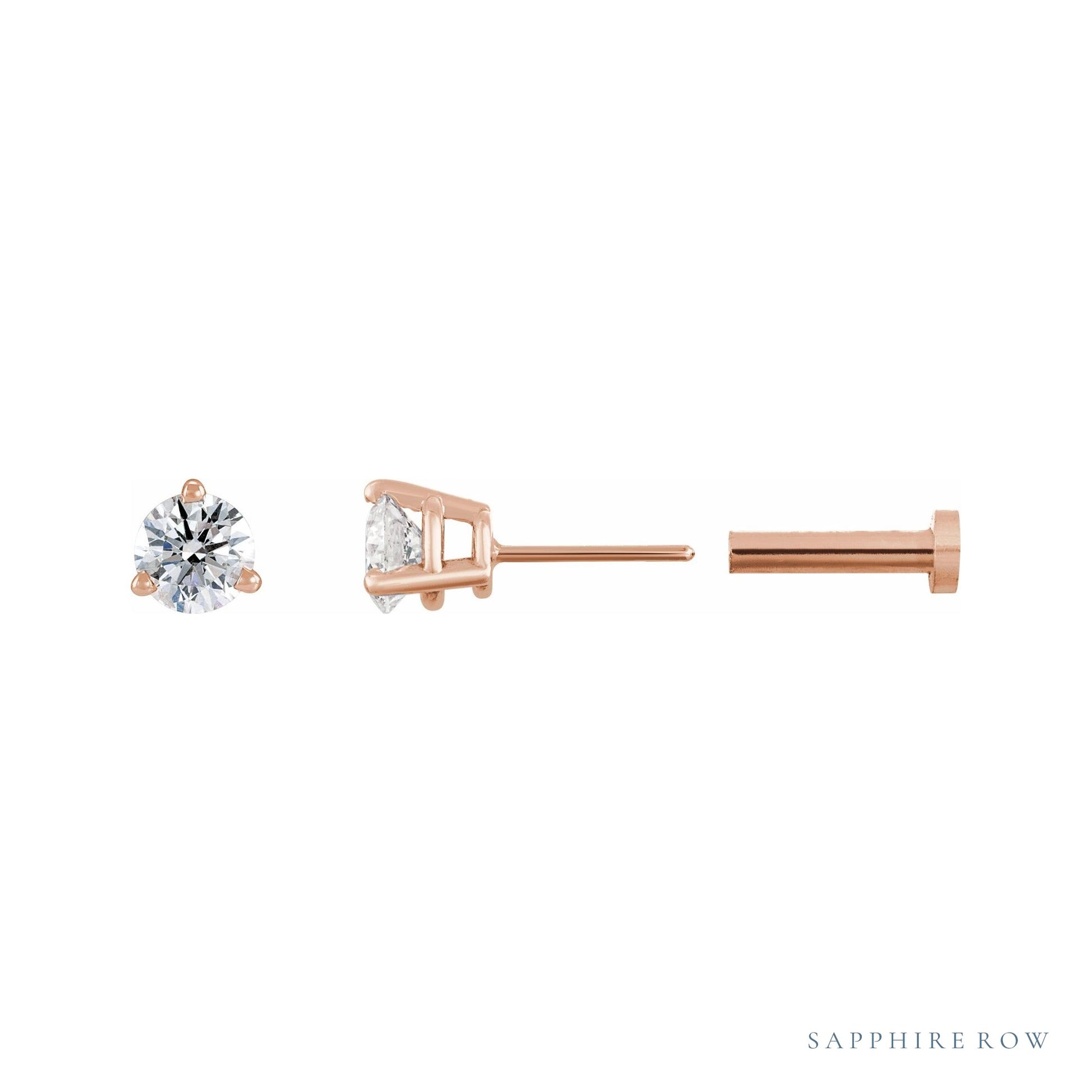Sapphire Row Natural Diamond Press-Back Martini Stud Earrings - 14K Rose Gold, 3.5 mm