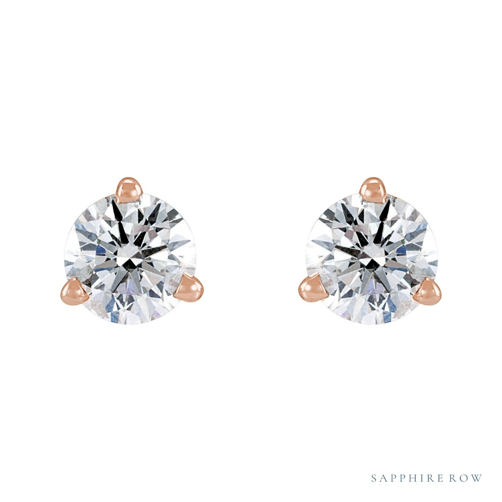 Sapphire Row Natural Diamond Press-Back Martini Stud Earrings - 14K Rose Gold, 3.5 mm (view 2)
