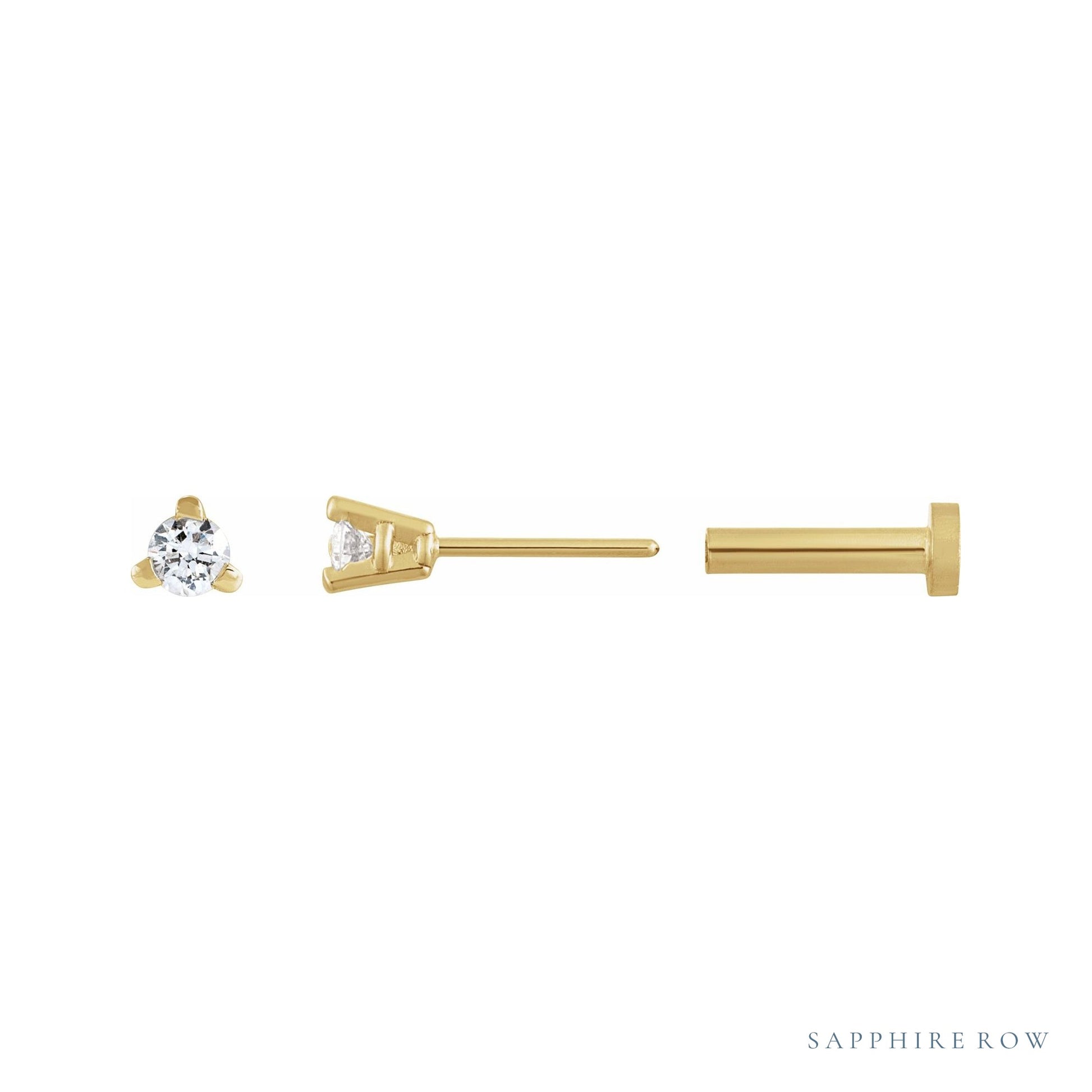 Sapphire Row Natural Diamond Press-Back Martini Stud Earrings - 14K Yellow Gold, 2 mm