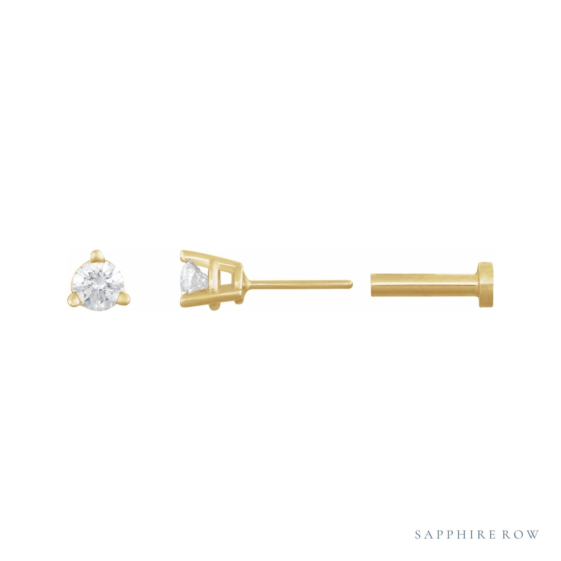 Sapphire Row Natural Diamond Press-Back Martini Stud Earrings - 14K Yellow Gold, 3 mm