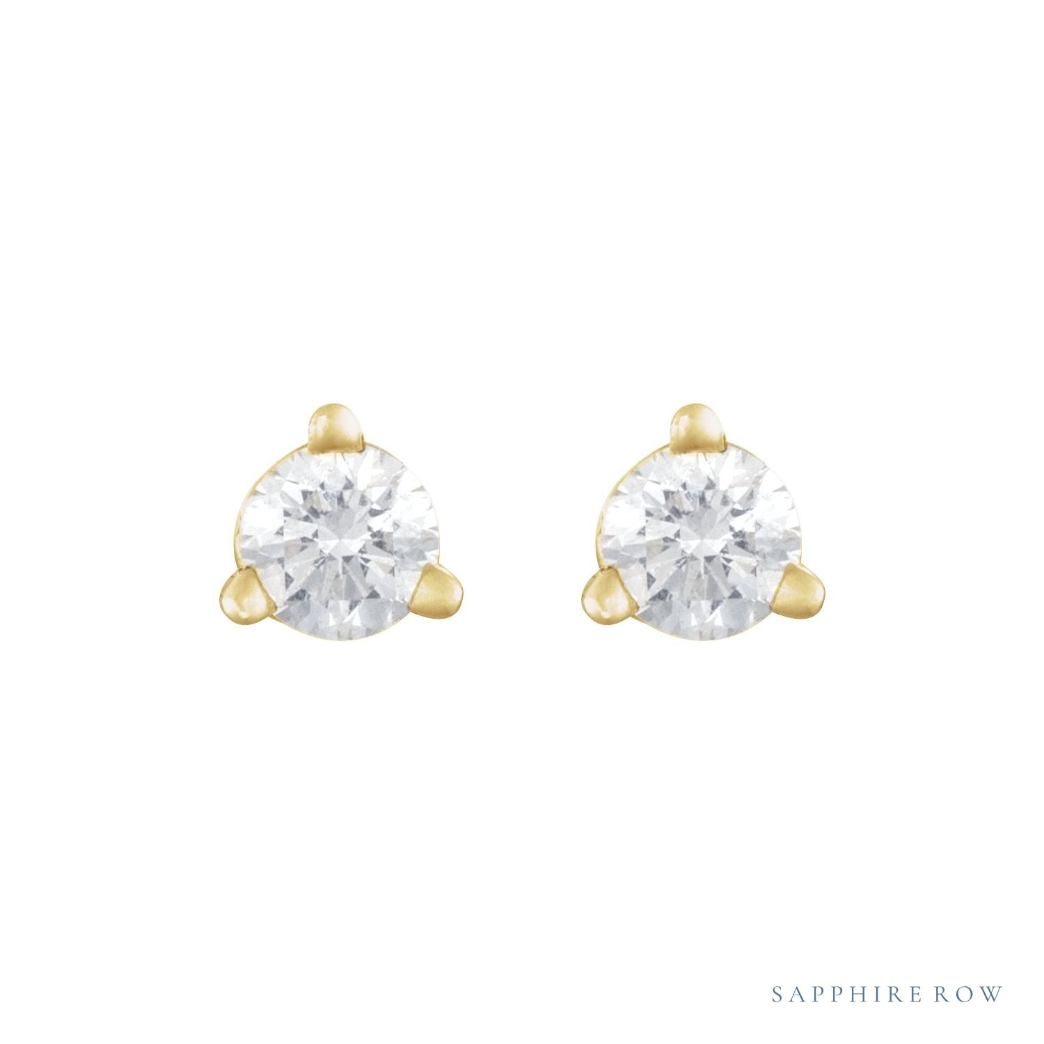 Sapphire Row Natural Diamond Press-Back Martini Stud Earrings - 14K Yellow Gold, 3 mm (view 2)