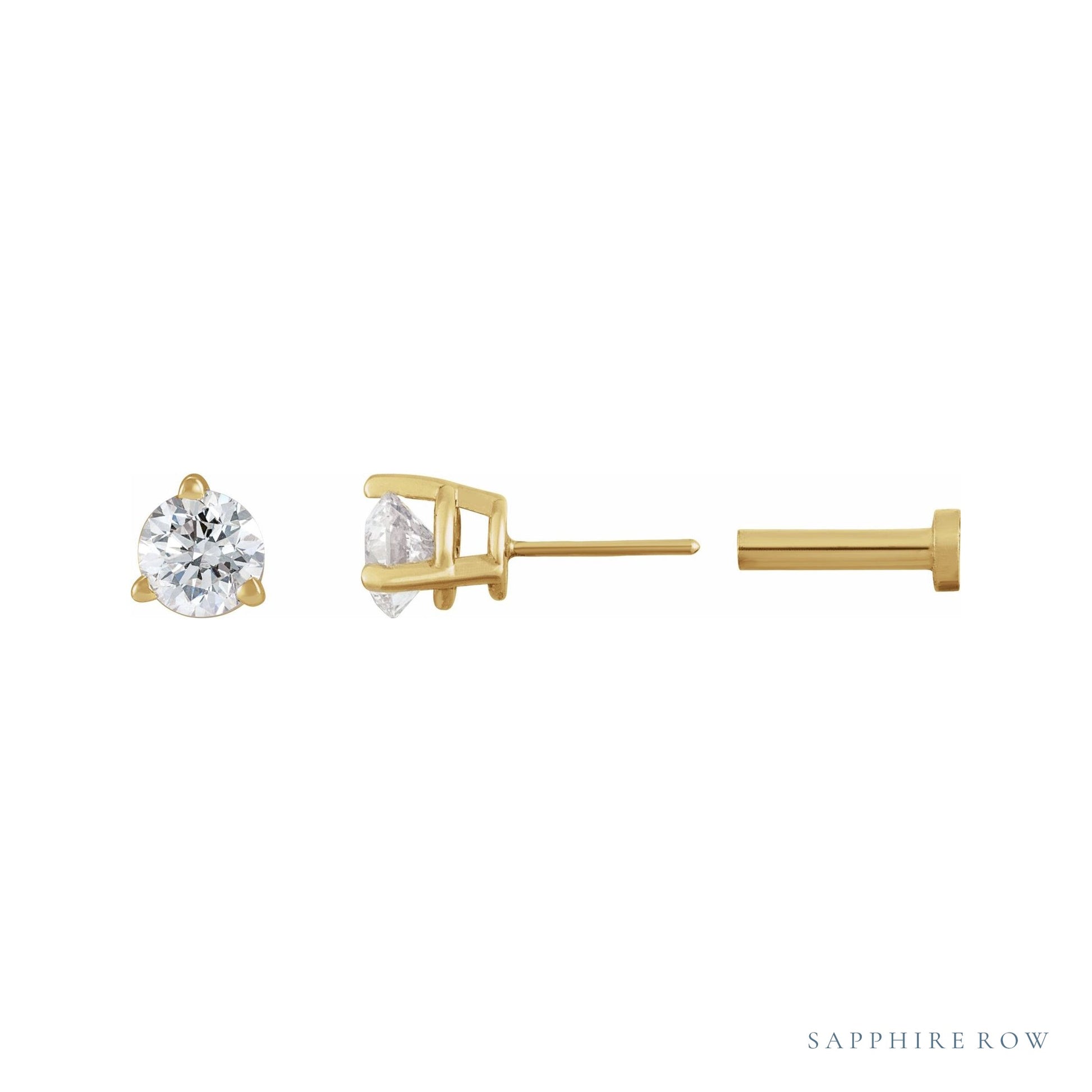 Sapphire Row Natural Diamond Press-Back Martini Stud Earrings - 14K Yellow Gold, 4 mm