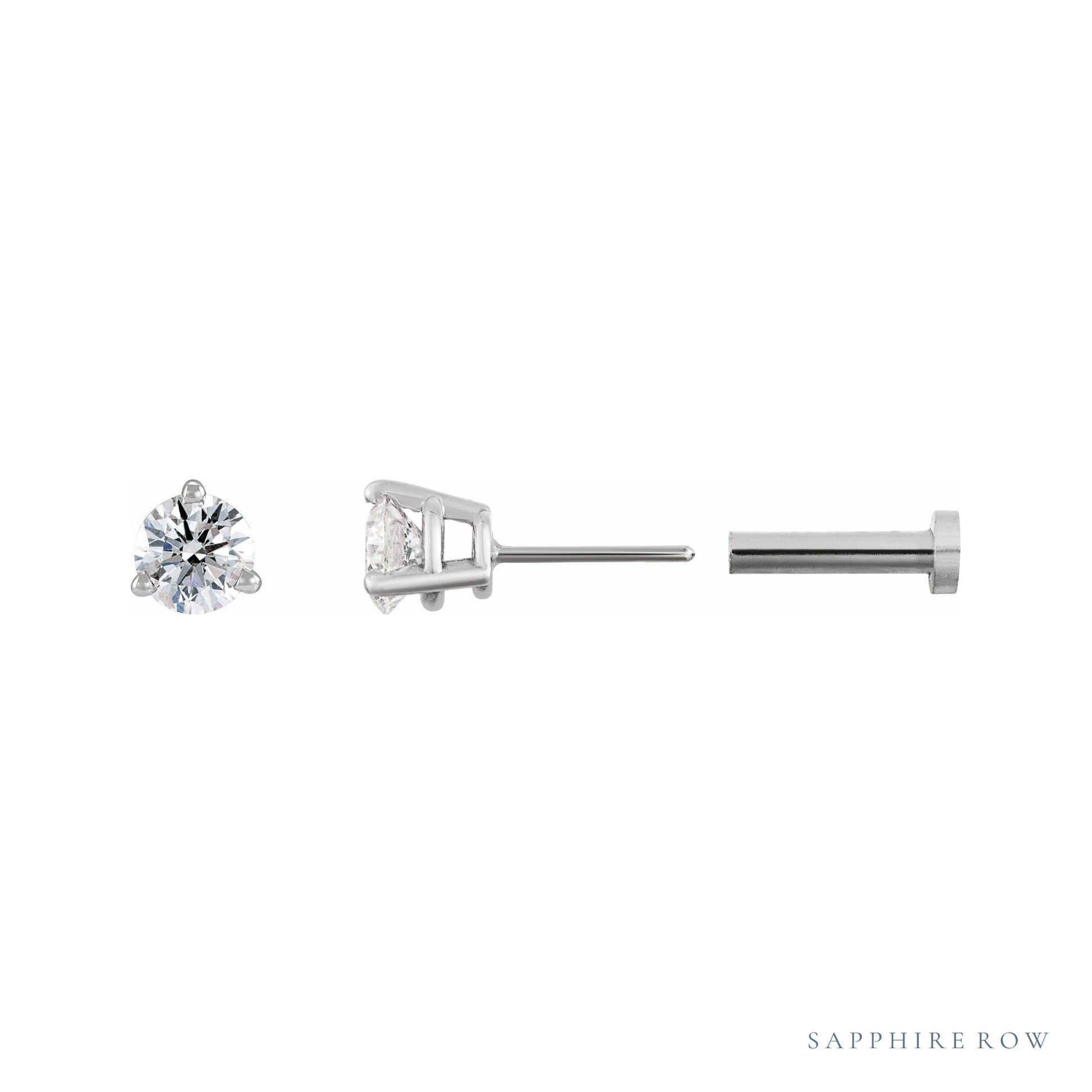 Sapphire Row Natural Diamond Press-Back Martini Stud Earrings - 14K White Gold, 3.5 mm