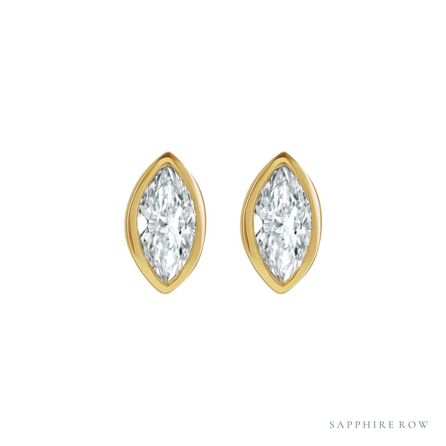 Sapphire Row Natural Diamond Marquise Stud Earrings - 14K Yellow Gold, .04 CTW (view 2)