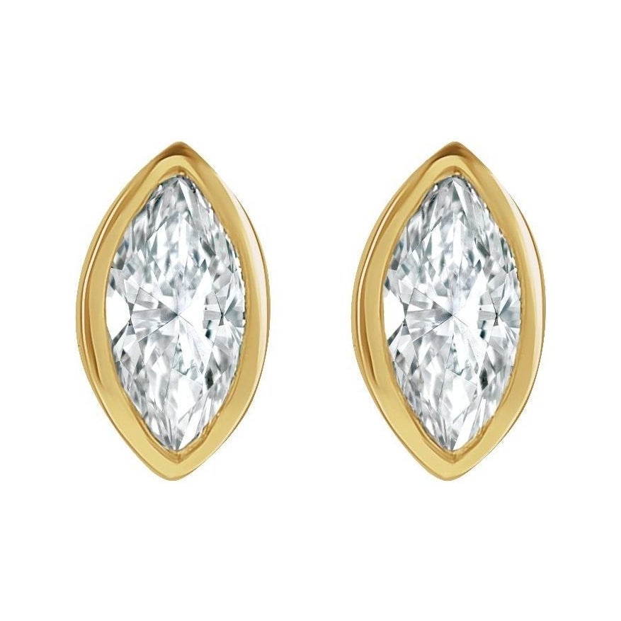 Sapphire Row Natural Diamond Marquise Stud Earrings - 14K Yellow Gold, .04 CTW (view 2)