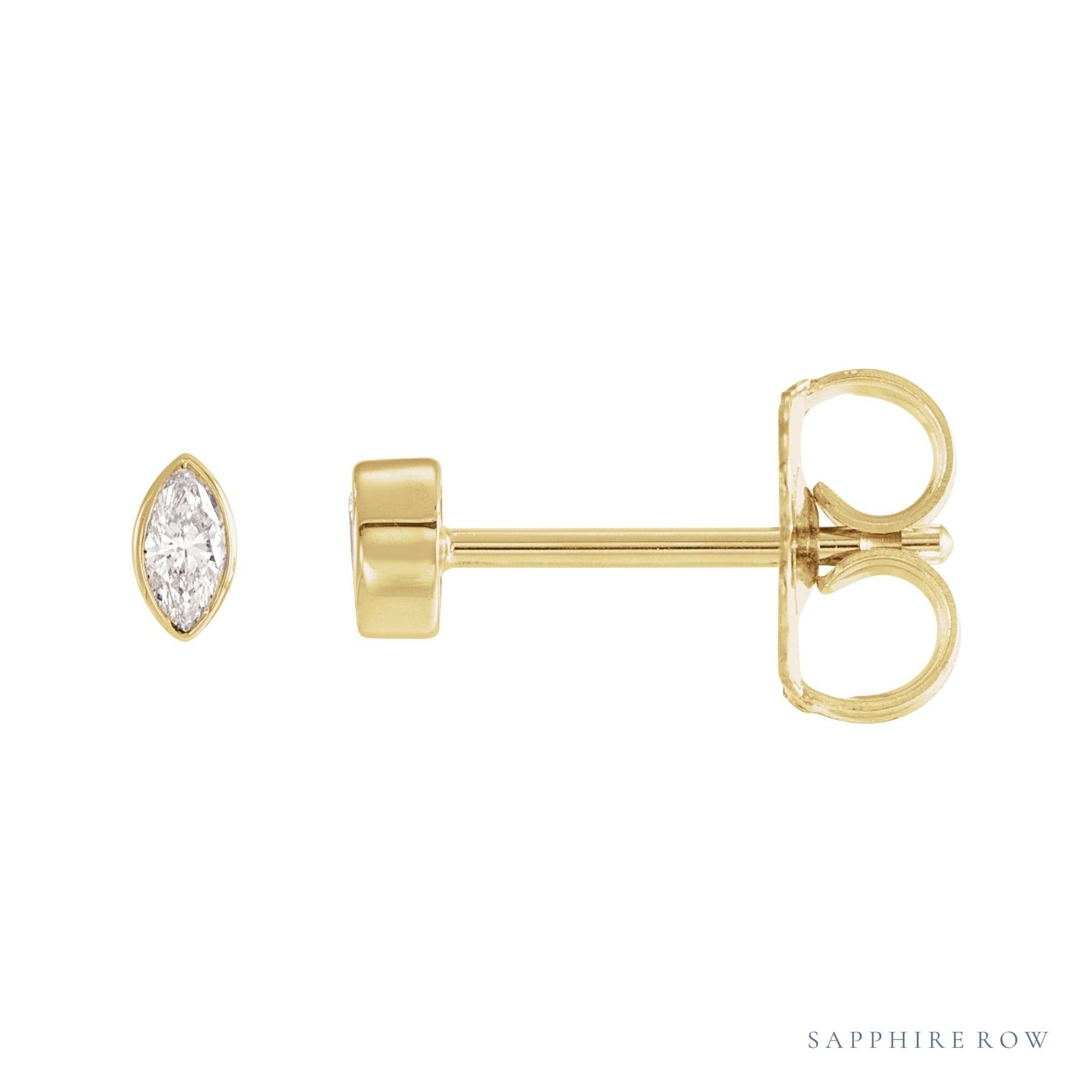 Sapphire Row Natural Diamond Marquise Stud Earrings - 14K Yellow Gold, .06 CTW