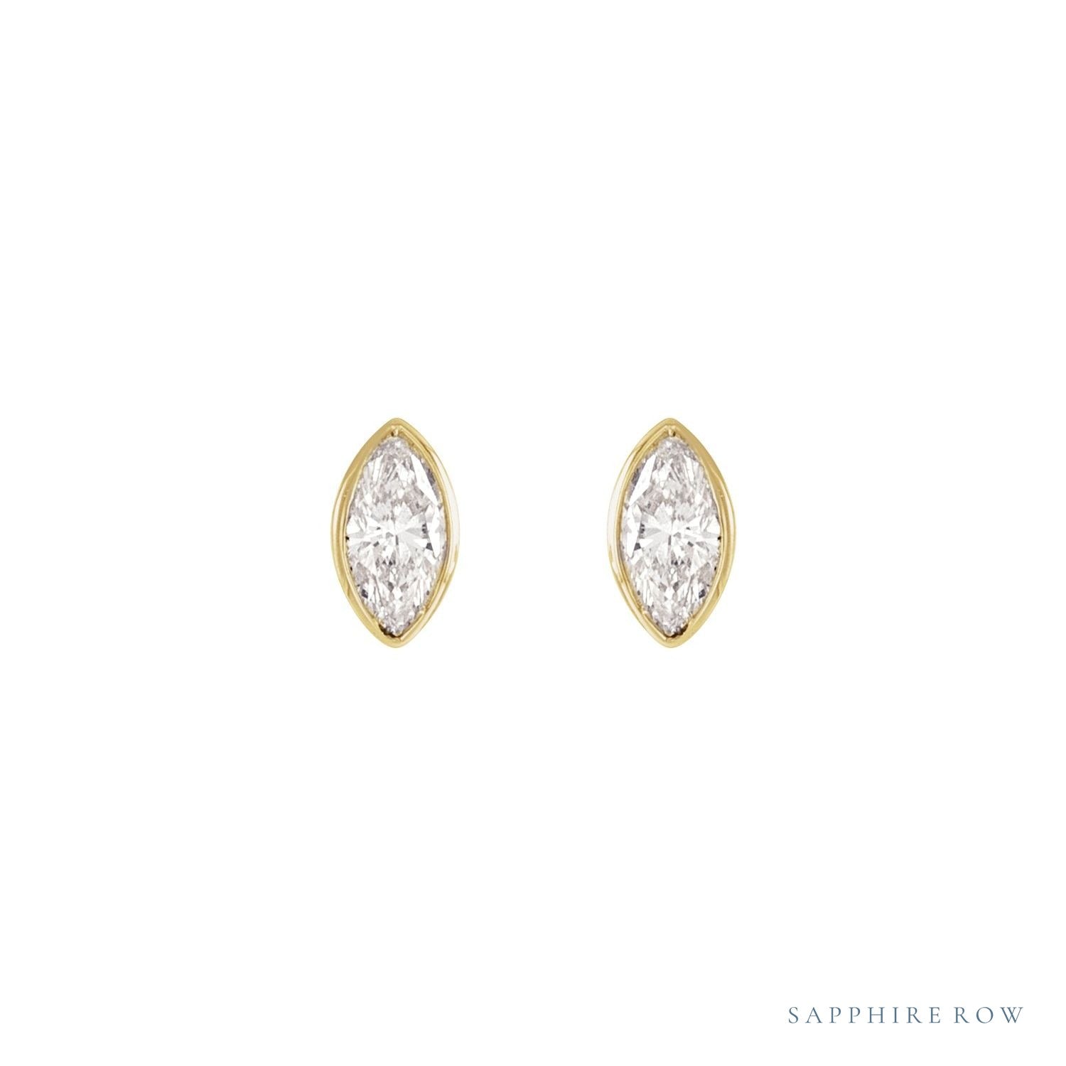 Sapphire Row Natural Diamond Marquise Stud Earrings - 14K Yellow Gold, .06 CTW (view 2)