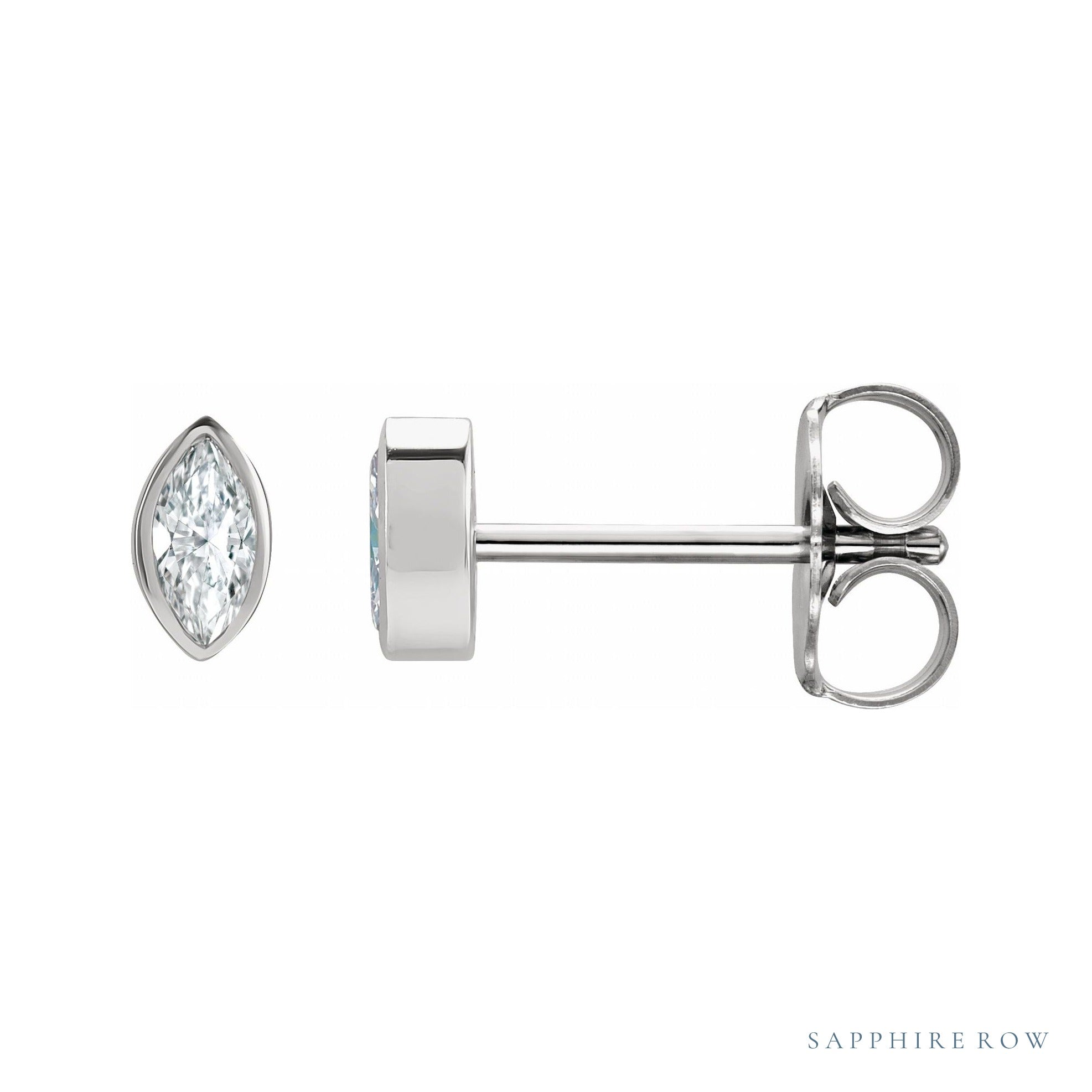 Sapphire Row Natural Diamond Marquise Stud Earrings - 14K White Gold