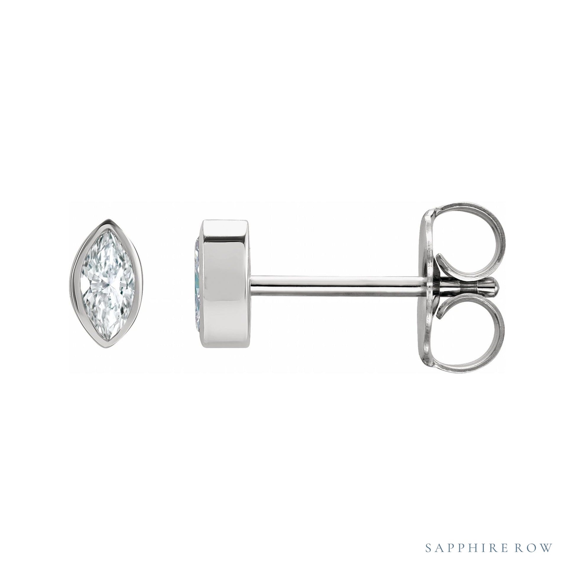Sapphire Row Natural Diamond Marquise Stud Earrings - 14K White Gold