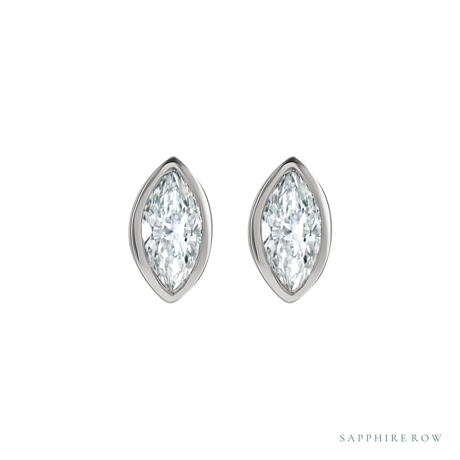 Sapphire Row Natural Diamond Marquise Stud Earrings - 14K White Gold (view 2)