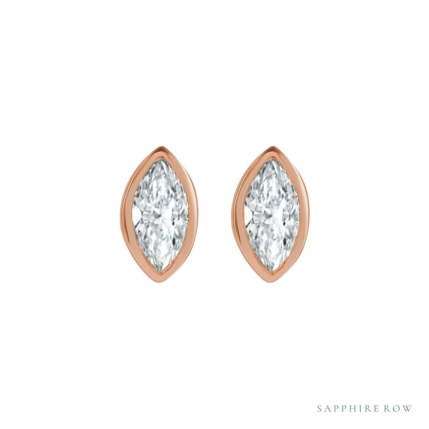 Sapphire Row Natural Diamond Marquise Stud Earrings - 14K Rose Gold (view 2)