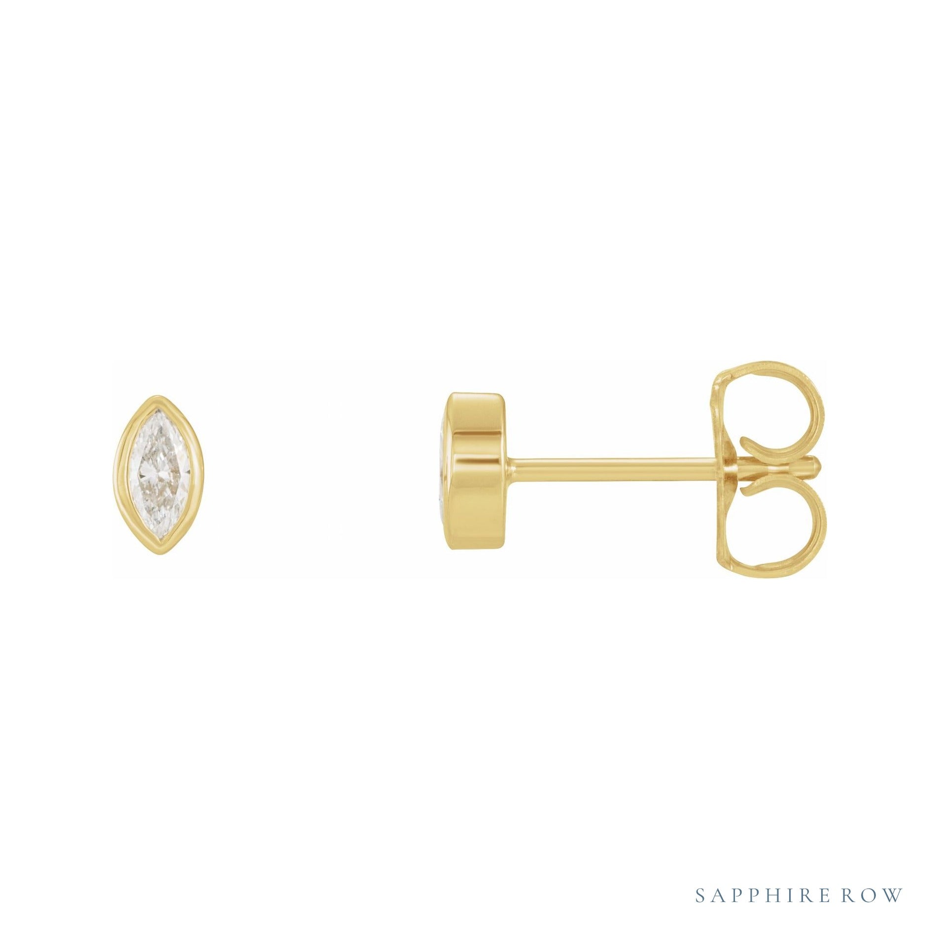 Sapphire Row Natural Diamond Marquise Stud Earrings - 14K Yellow Gold, 1/8 CTW