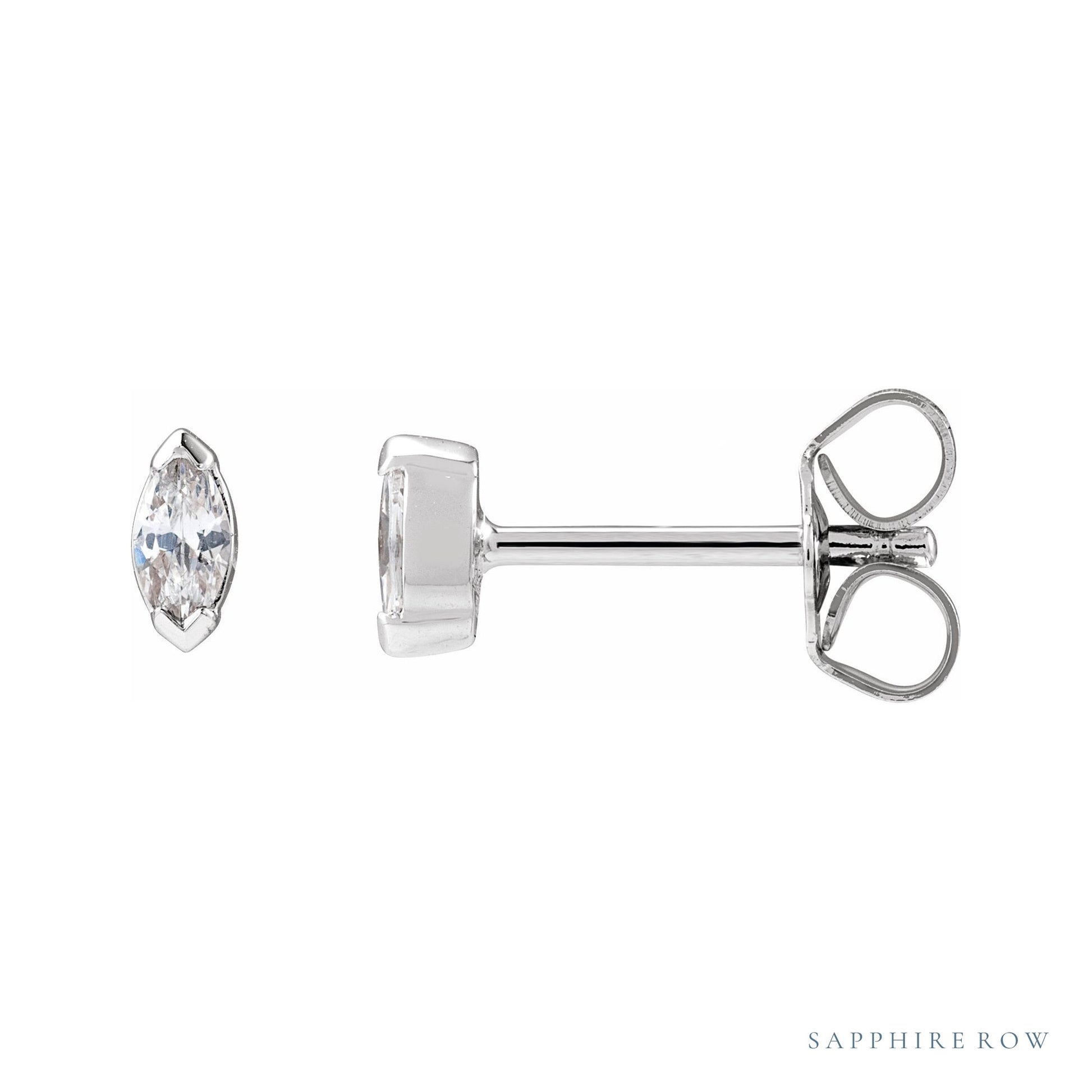 Sapphire Row Lab-Grown Diamond Half-Bezel Marquise Stud Earrings - 14K White Gold