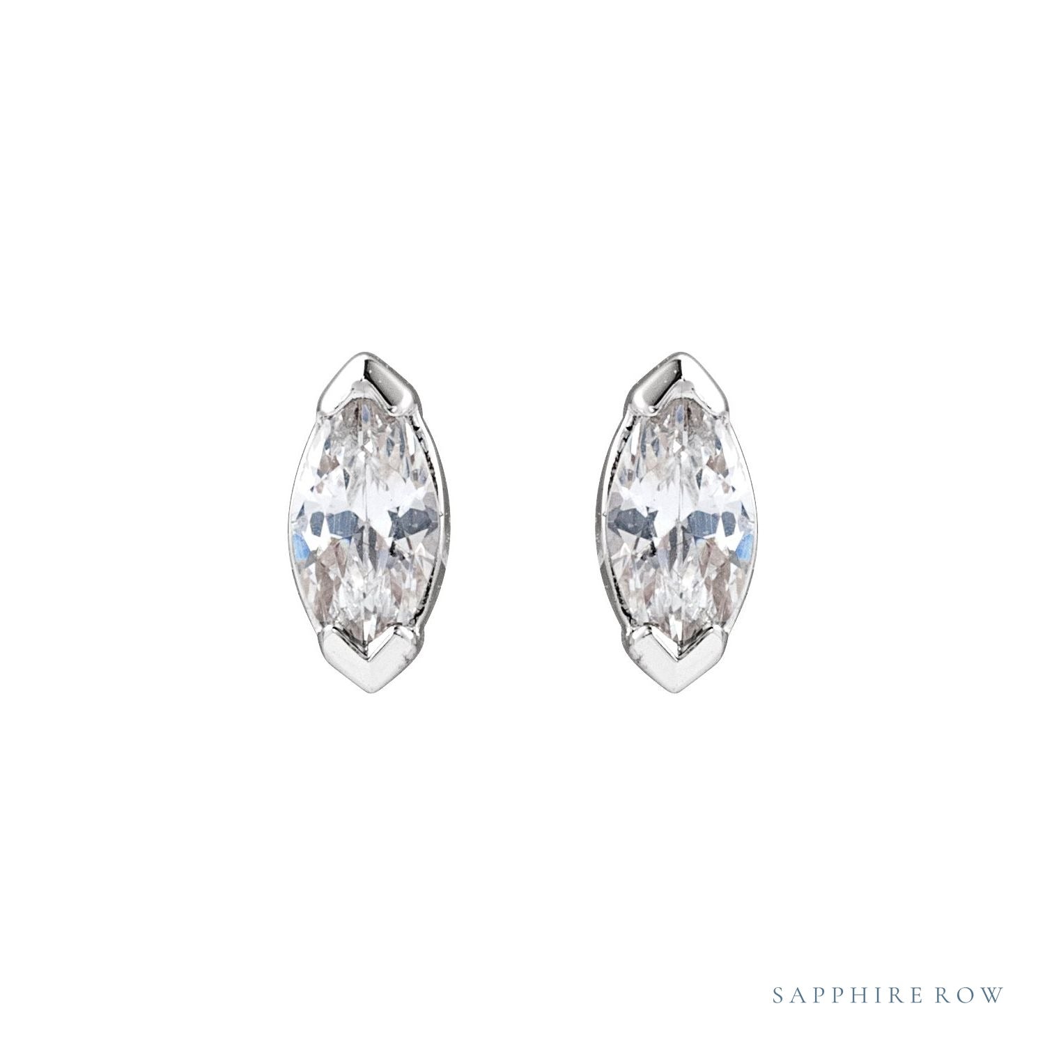 Sapphire Row Lab-Grown Diamond Half-Bezel Marquise Stud Earrings - 14K White Gold (view 2)