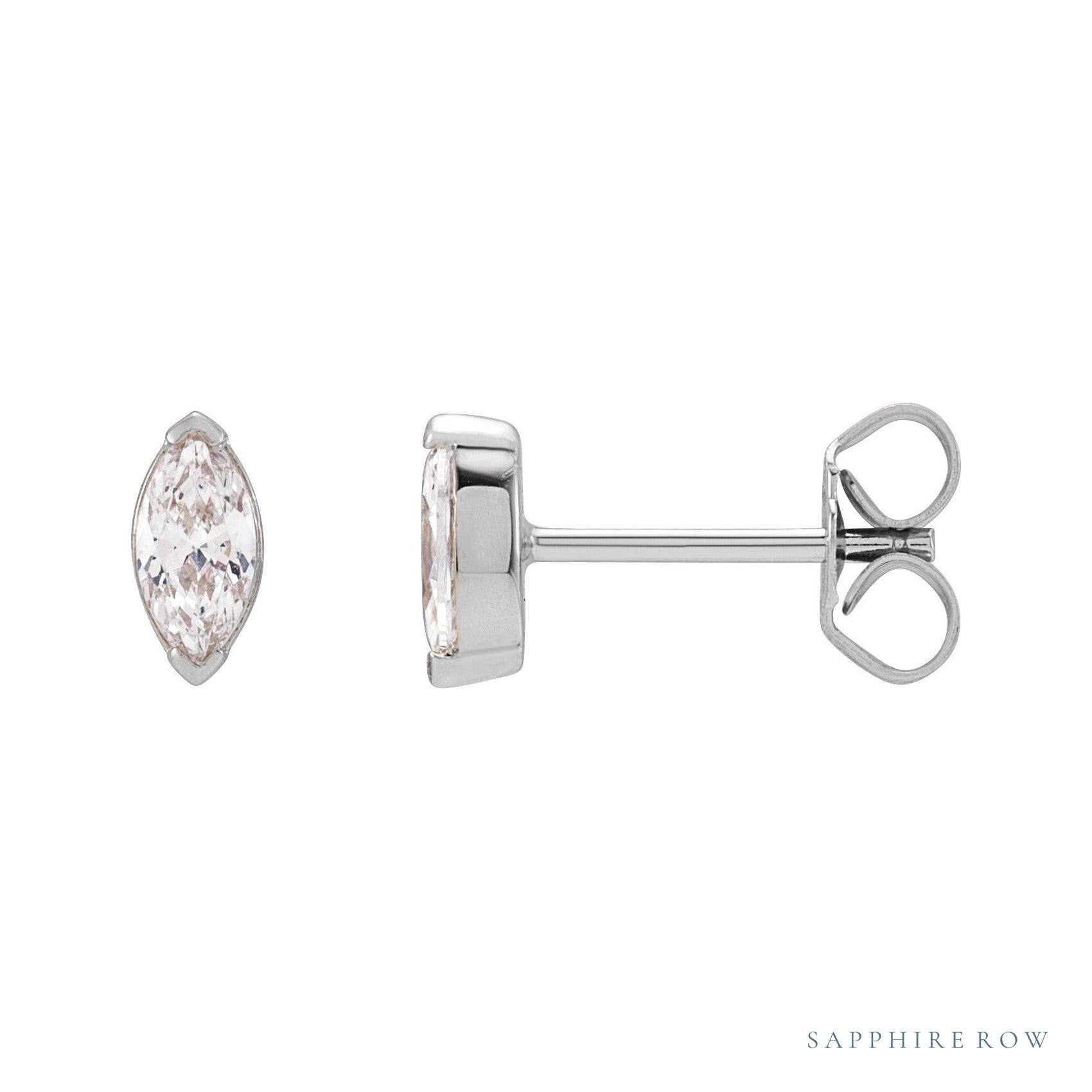 Sapphire Row Lab-Grown Diamond Half-Bezel Marquise Stud Earrings - 14K White Gold, 1/2 CTW