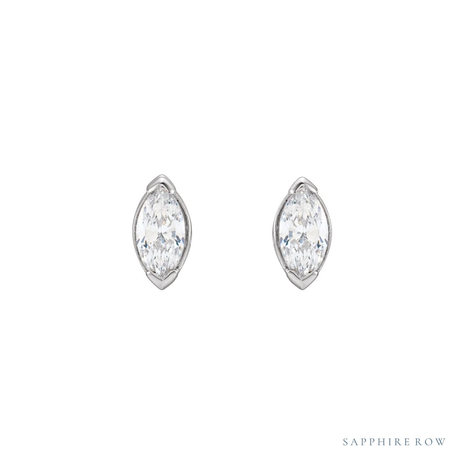 Sapphire Row Lab-Grown Diamond Half-Bezel Marquise Stud Earrings - 14K White Gold, 1/2 CTW (view 2)