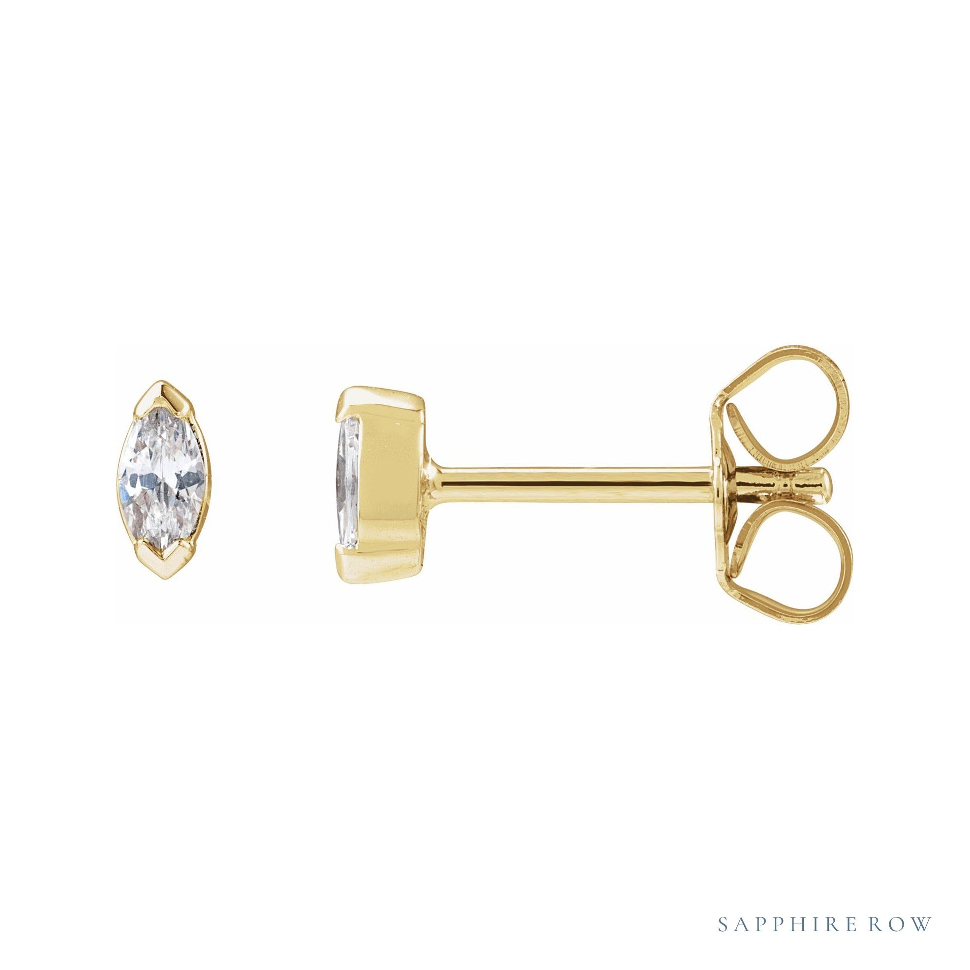 Sapphire Row Lab-Grown Diamond Half-Bezel Marquise Stud Earrings - 14K Yellow Gold