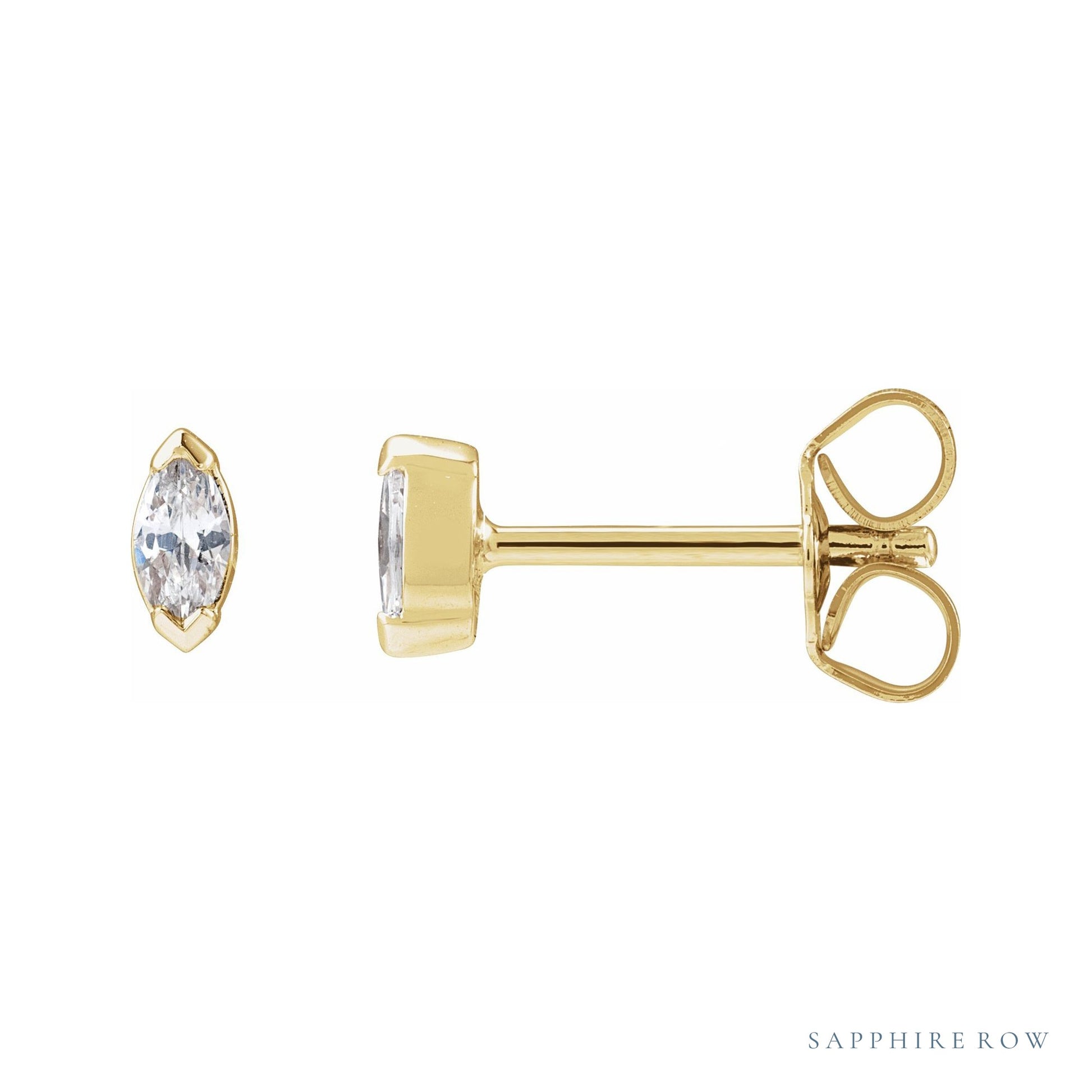 Sapphire Row Lab-Grown Diamond Half-Bezel Marquise Stud Earrings - 14K Yellow Gold