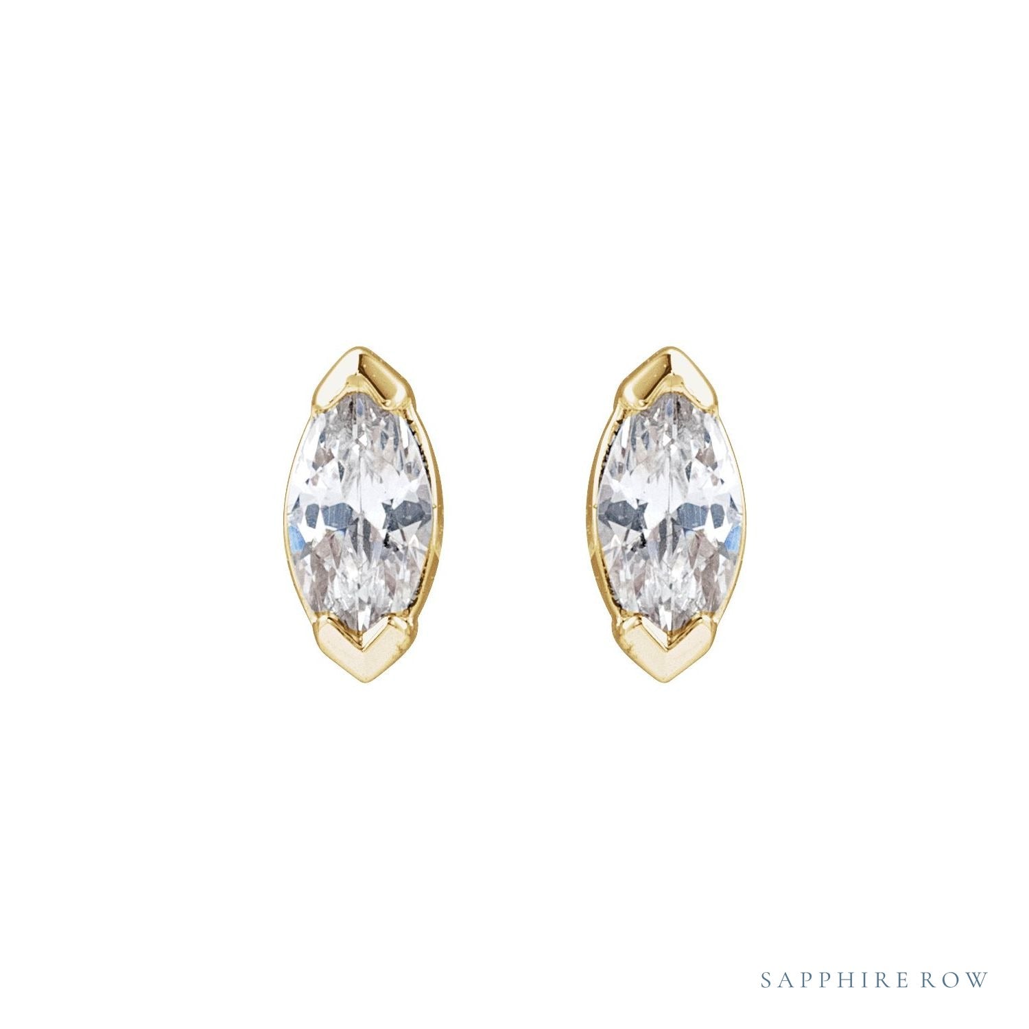 Sapphire Row Lab-Grown Diamond Half-Bezel Marquise Stud Earrings - 14K Yellow Gold (view 2)