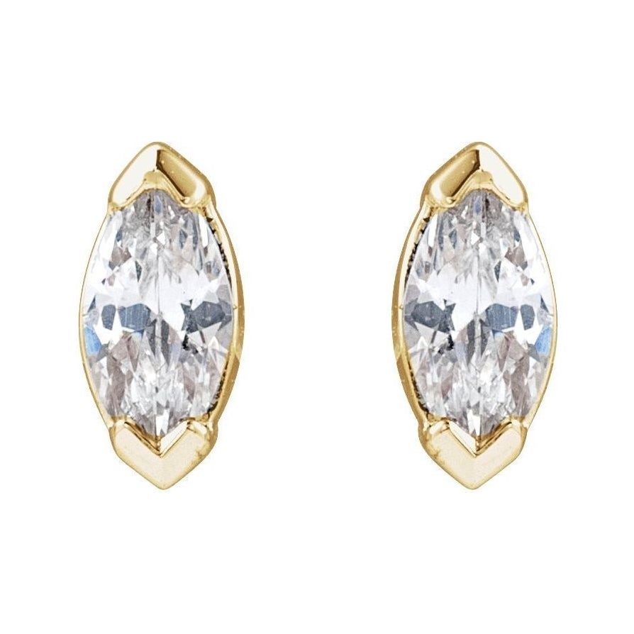 Sapphire Row Lab-Grown Diamond Half-Bezel Marquise Stud Earrings - 14K Yellow Gold (view 2)