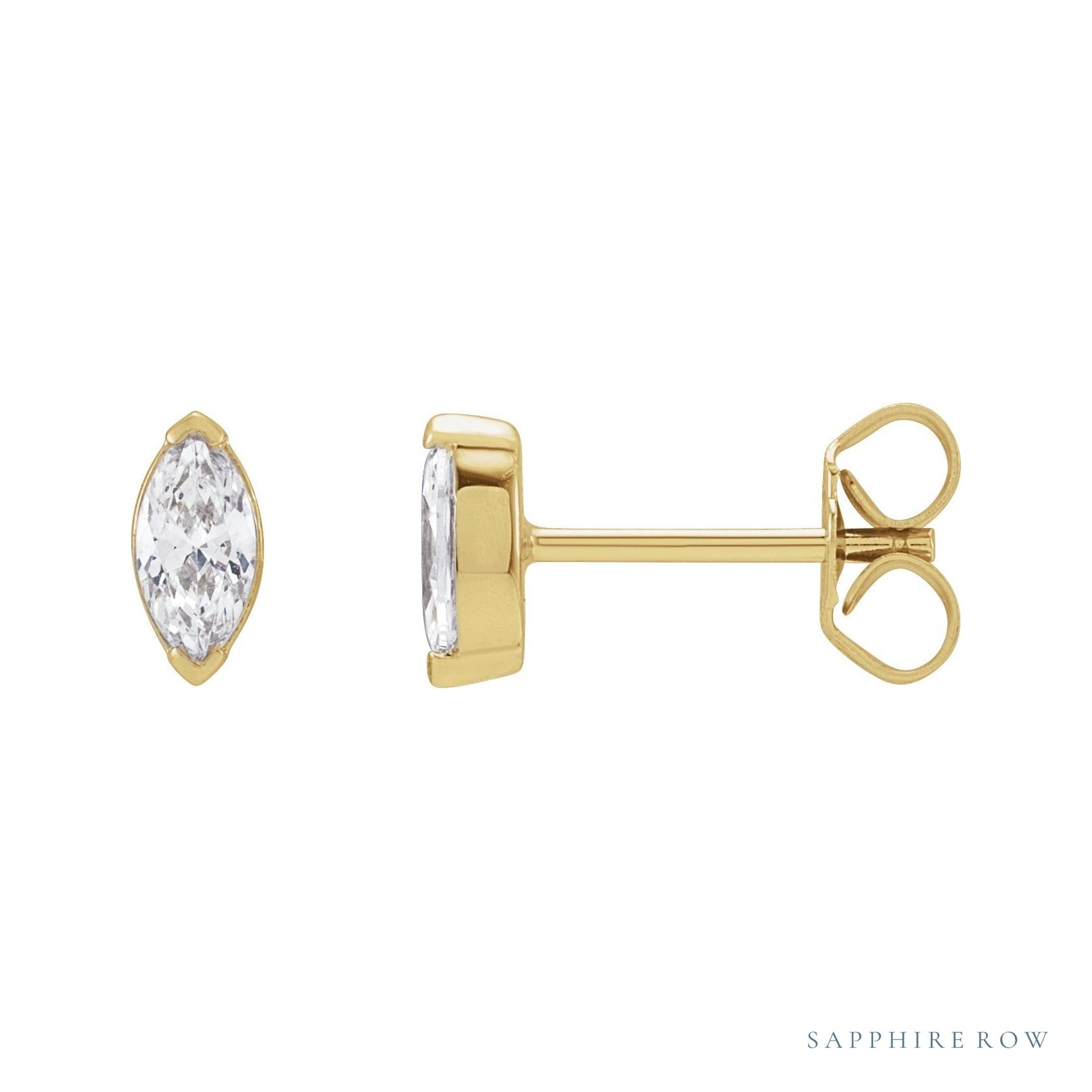 Sapphire Row Lab-Grown Diamond Half-Bezel Marquise Stud Earrings - 14K Yellow Gold, 1/2 CTW