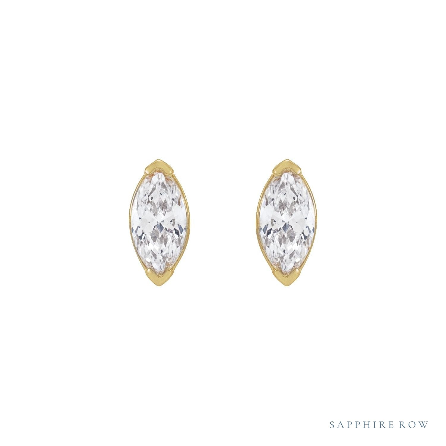 Sapphire Row Lab-Grown Diamond Half-Bezel Marquise Stud Earrings - 14K Yellow Gold, 1/2 CTW (view 2)