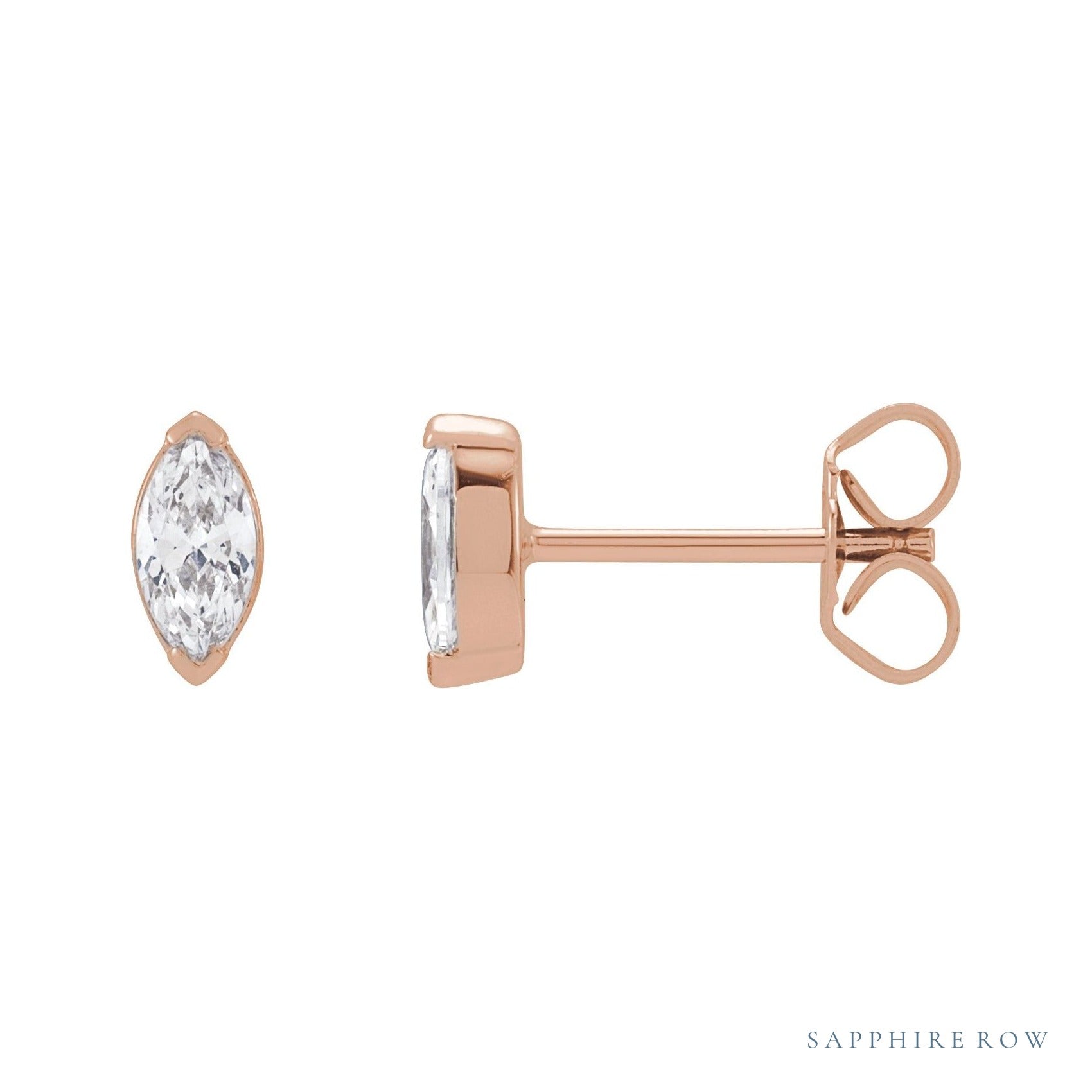 Sapphire Row Lab-Grown Diamond Half-Bezel Marquise Stud Earrings - 14K Rose Gold, 1/2 CTW